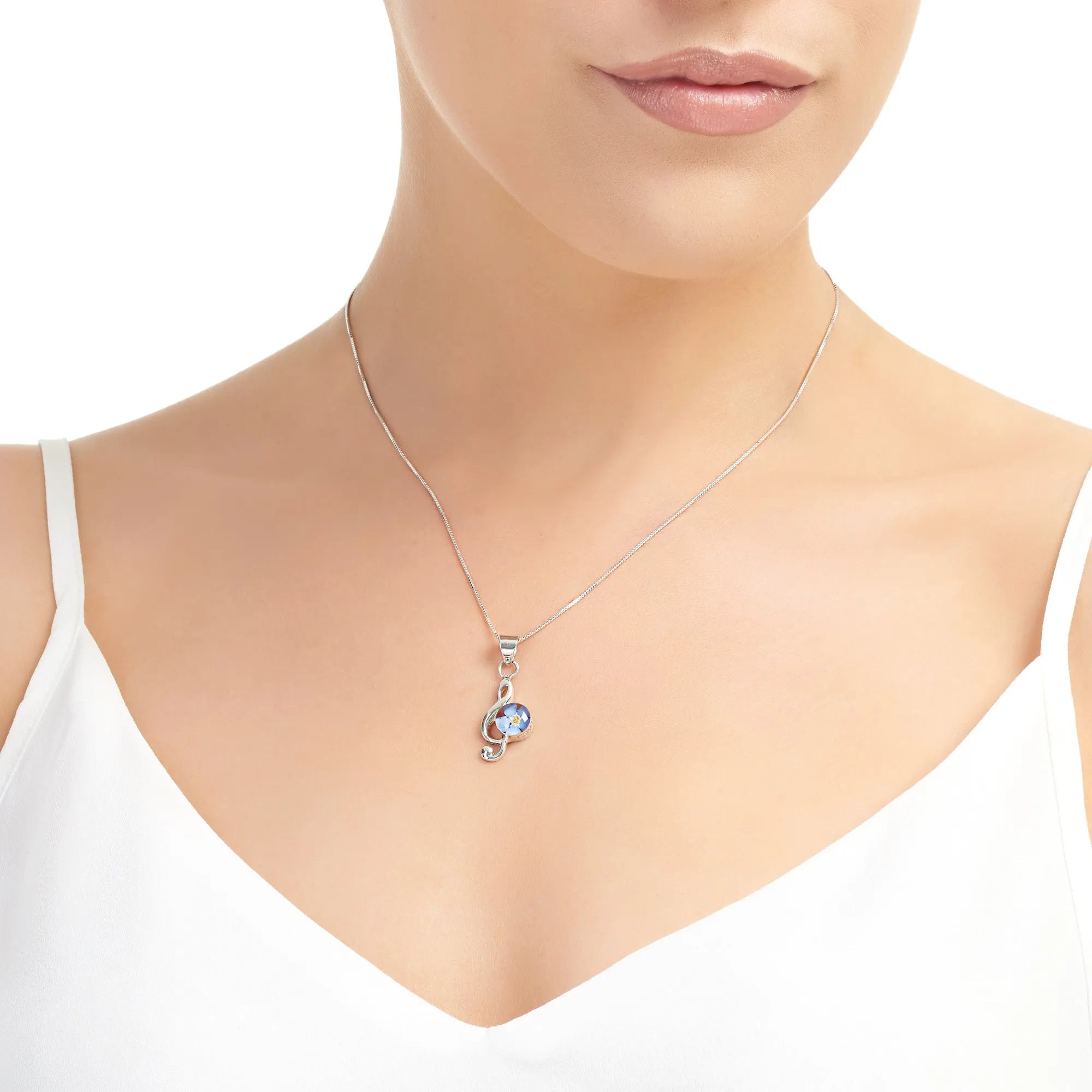Collana in argento con chiave di violino e fiore Non Ti Scordar di Me | Viola stridente®