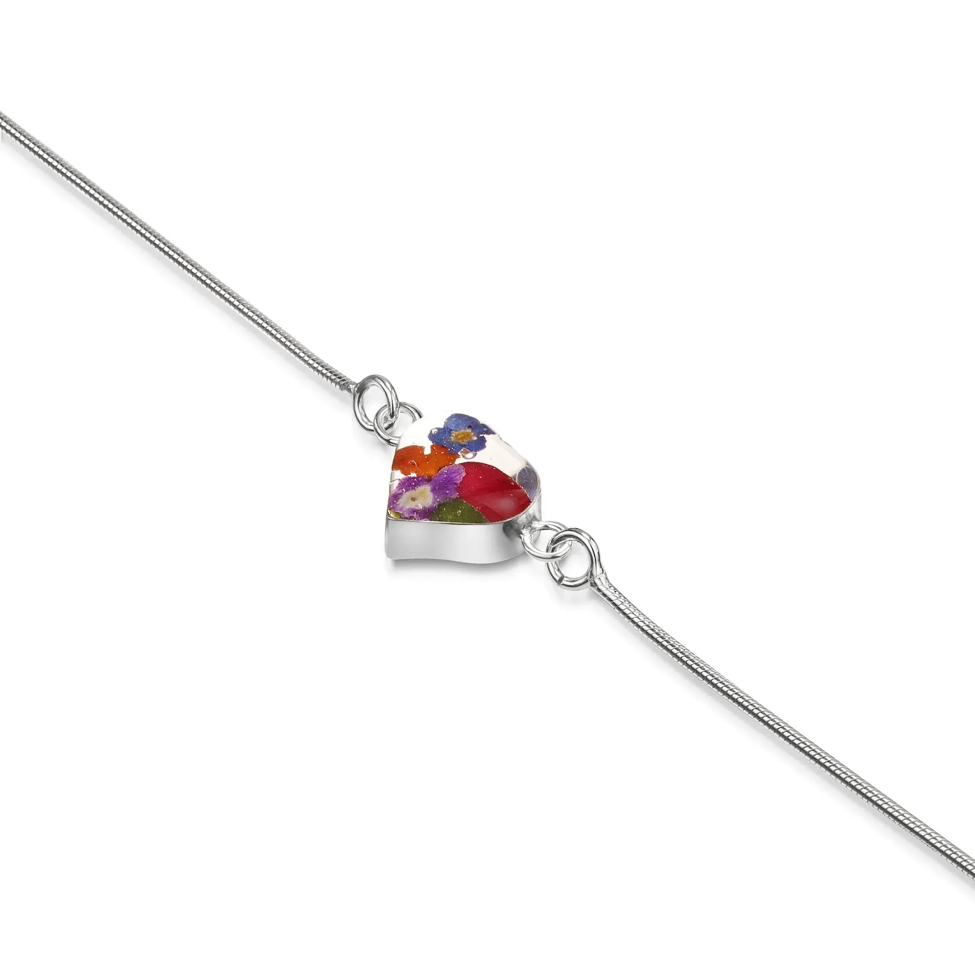 Pulseira Violeta Gritante. Pulseira de corrente de cobra em prata esterlina feita à mão com flores reais. Presente de joia com flores descoladas para o professor. Tamanho único serve para todos