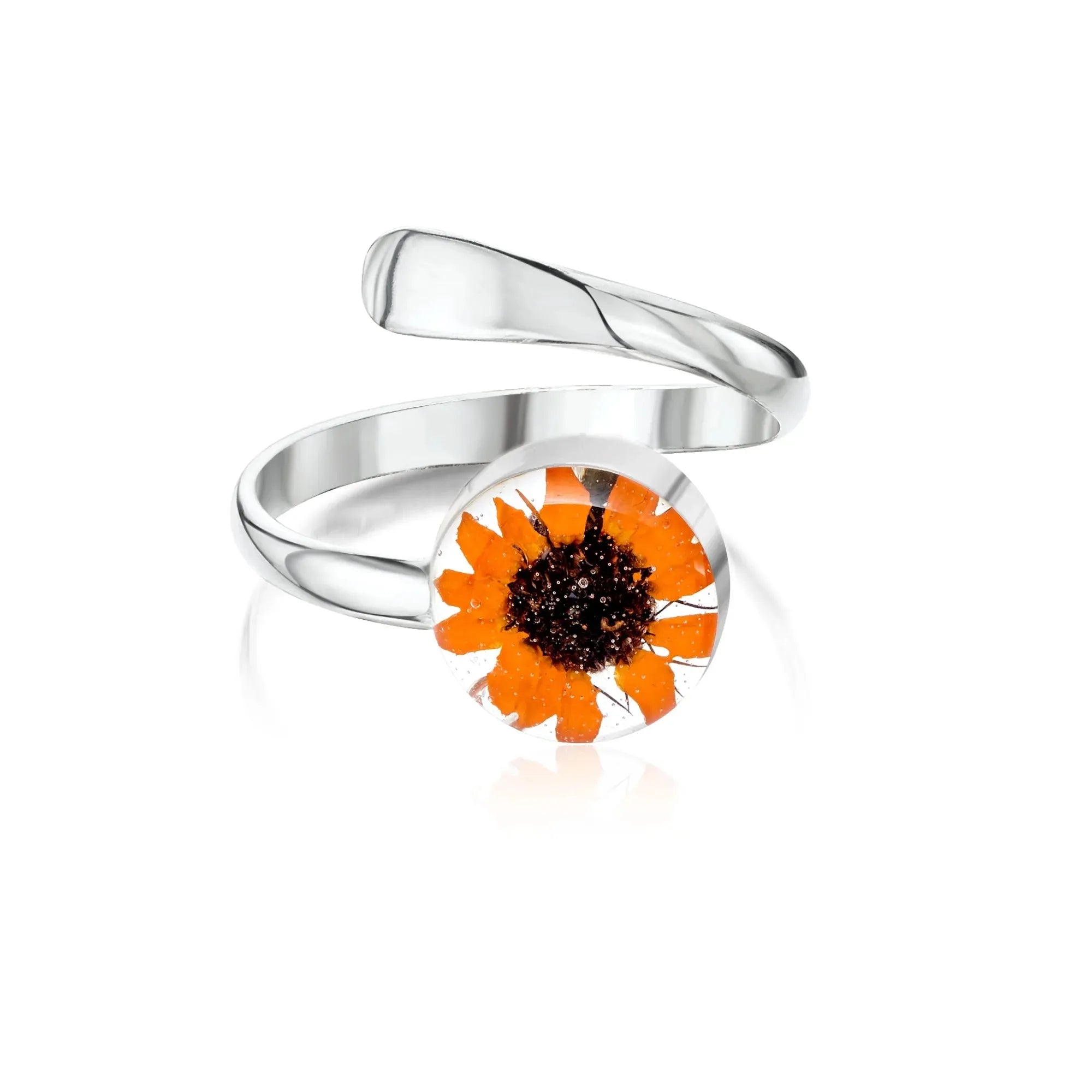 Joyas de girasol de Shrieking Violet® Anillo ajustable de plata esterlina con una flor real. Regalo ideal para una amiga especial, mamá, esposa.
