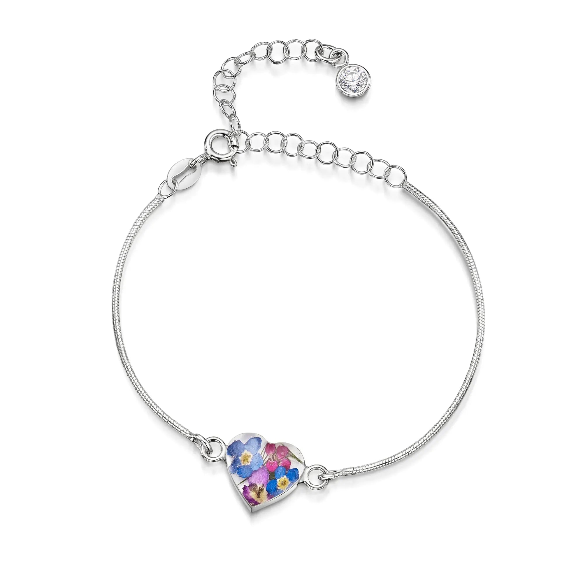 Pulseiras personalizadas de flores com pedra do mês em prata esterlina | Violeta Gritante®