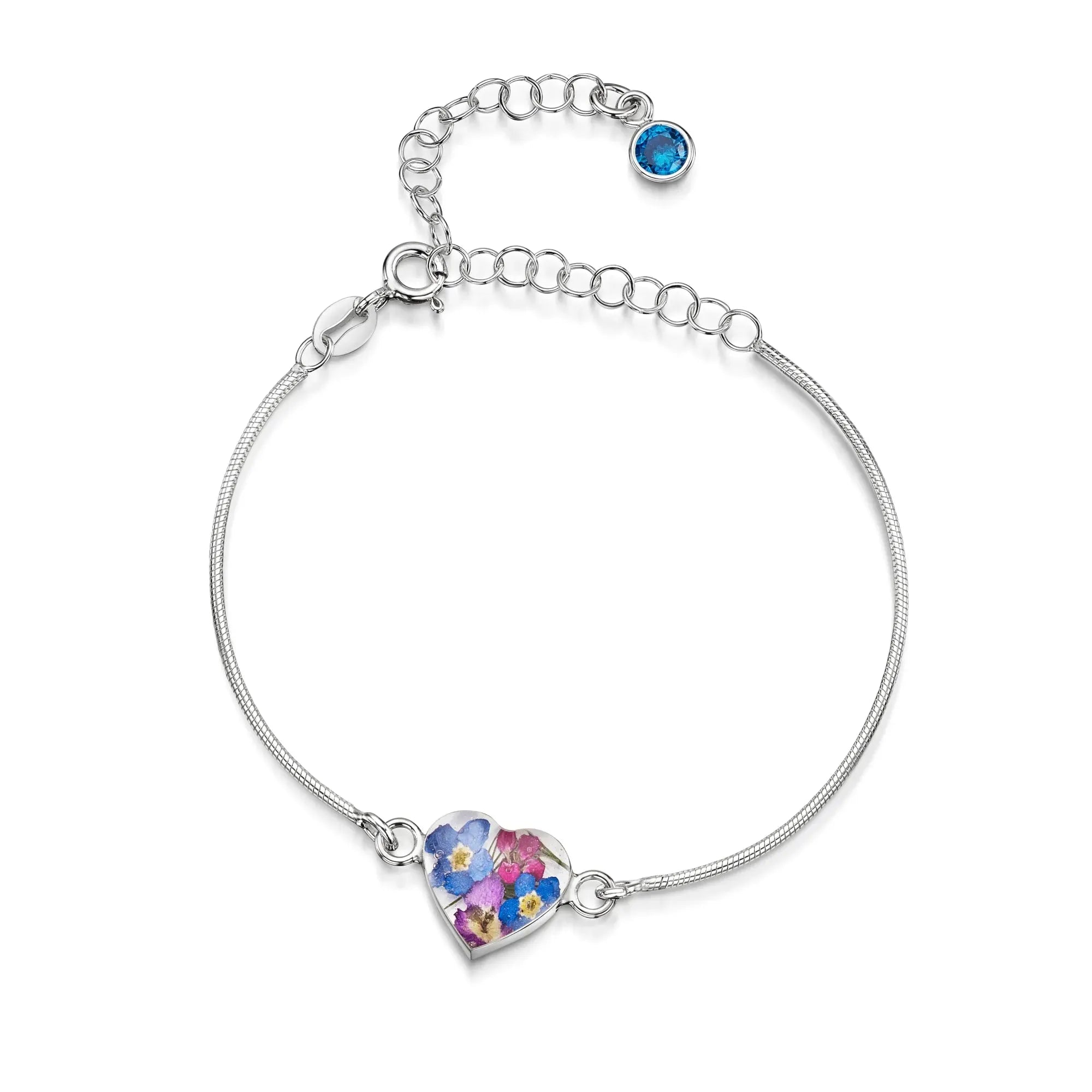 Pulseiras personalizadas de flores com pedra do mês em prata esterlina | Violeta Gritante®