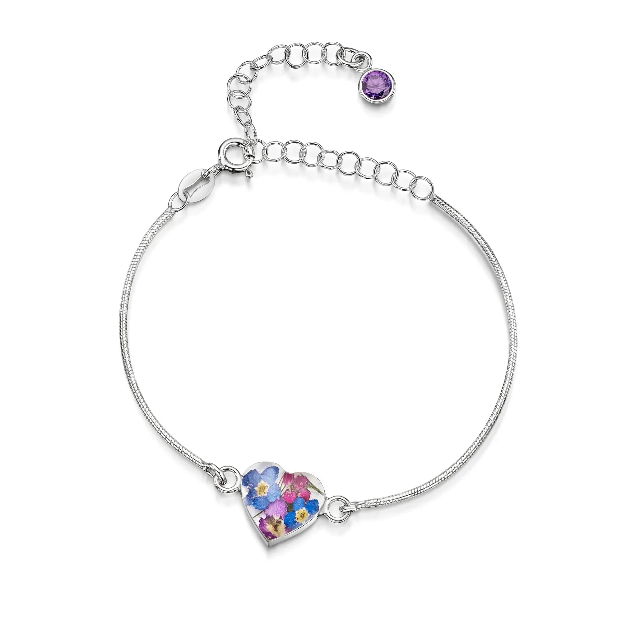 Pulseiras personalizadas de flores com pedra do mês em prata esterlina | Violeta Gritante®