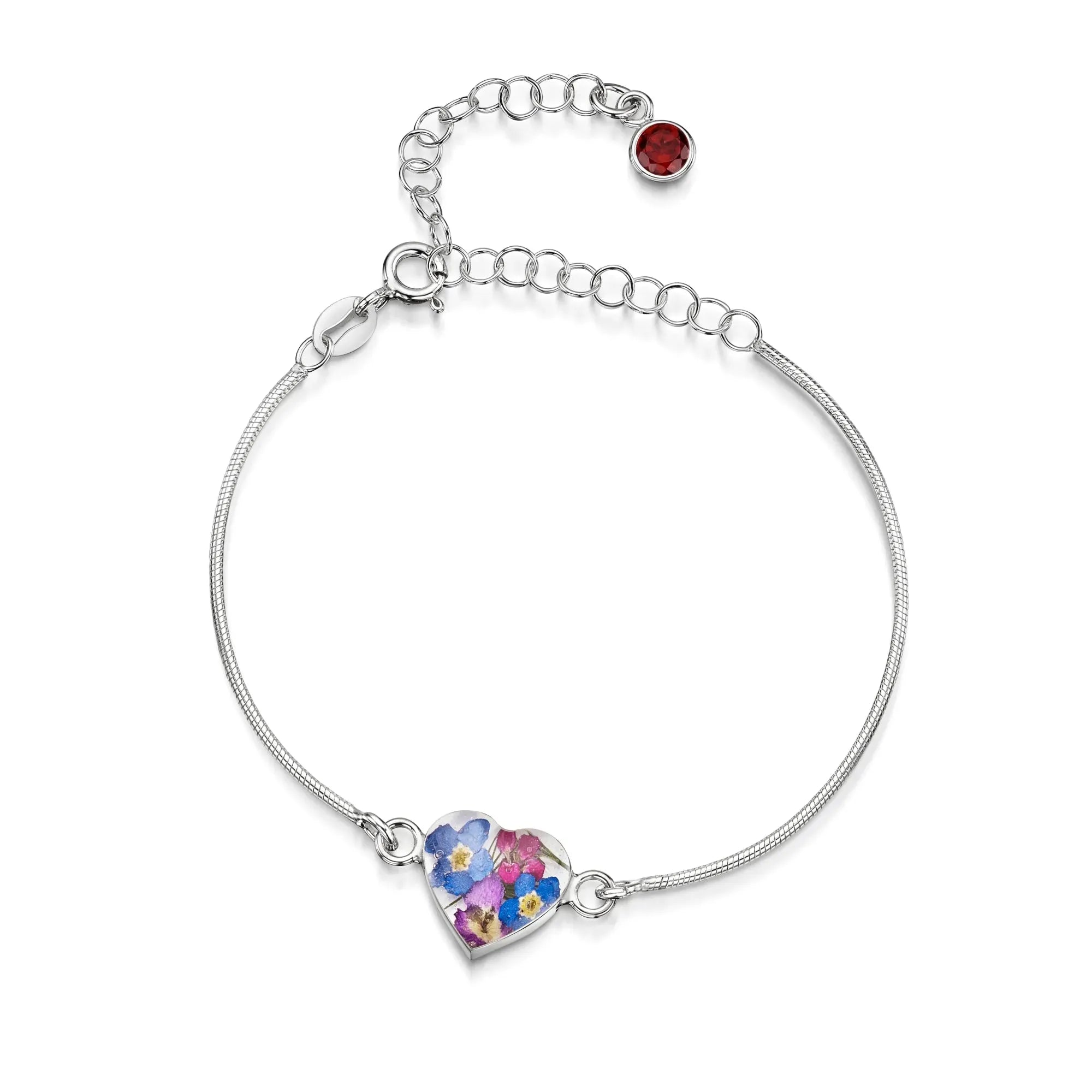 Pulseiras personalizadas de flores com pedra do mês em prata esterlina | Violeta Gritante®