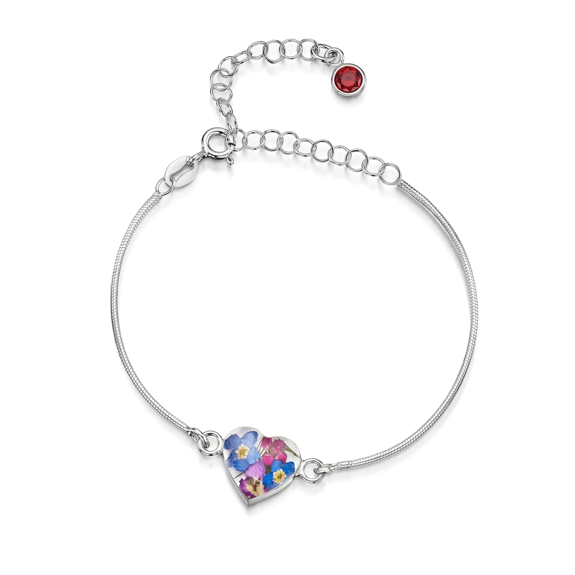 Pulseiras personalizadas de flores com pedra do mês em prata esterlina | Violeta Gritante®