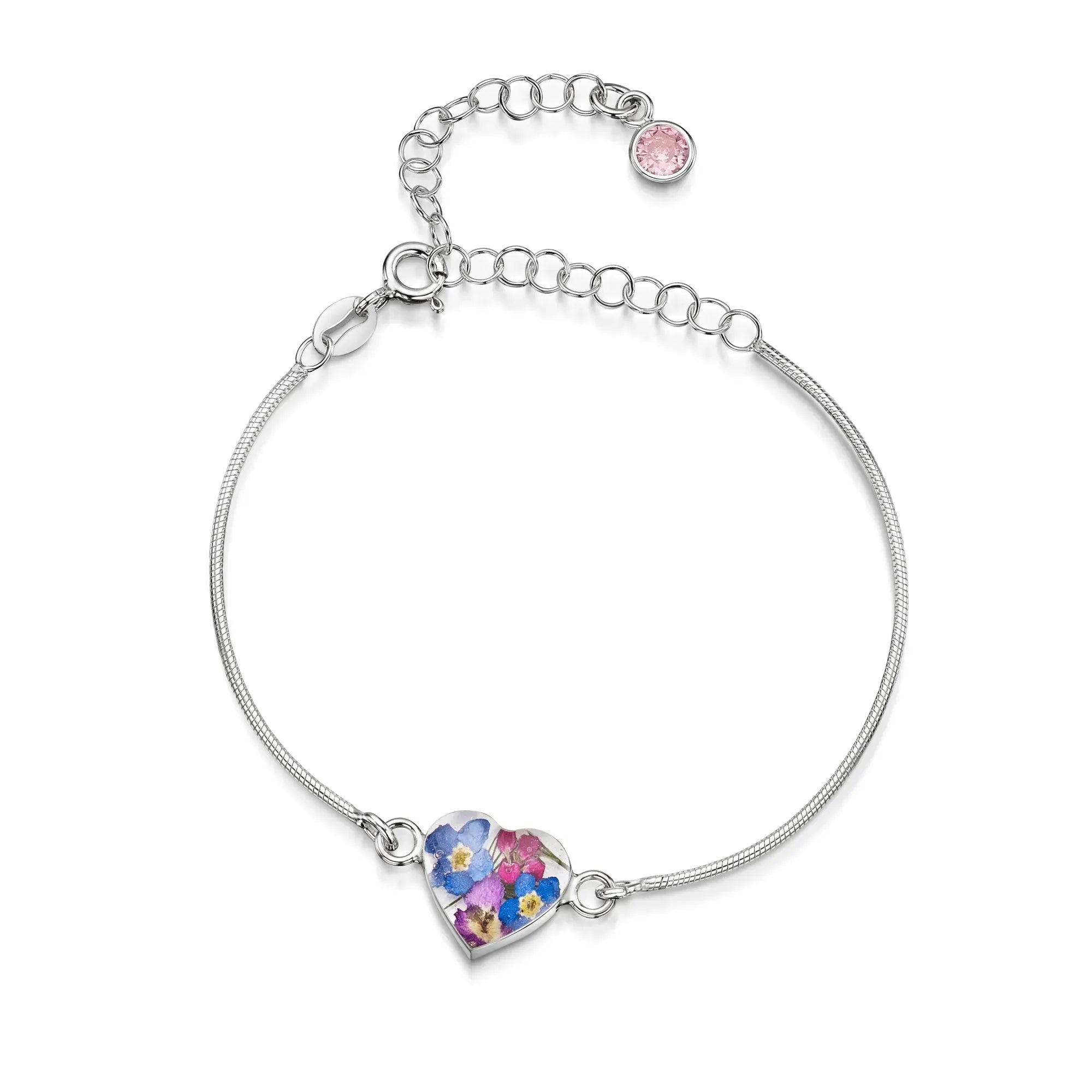 Pulseiras personalizadas de flores com pedra do mês em prata esterlina | Violeta Gritante®