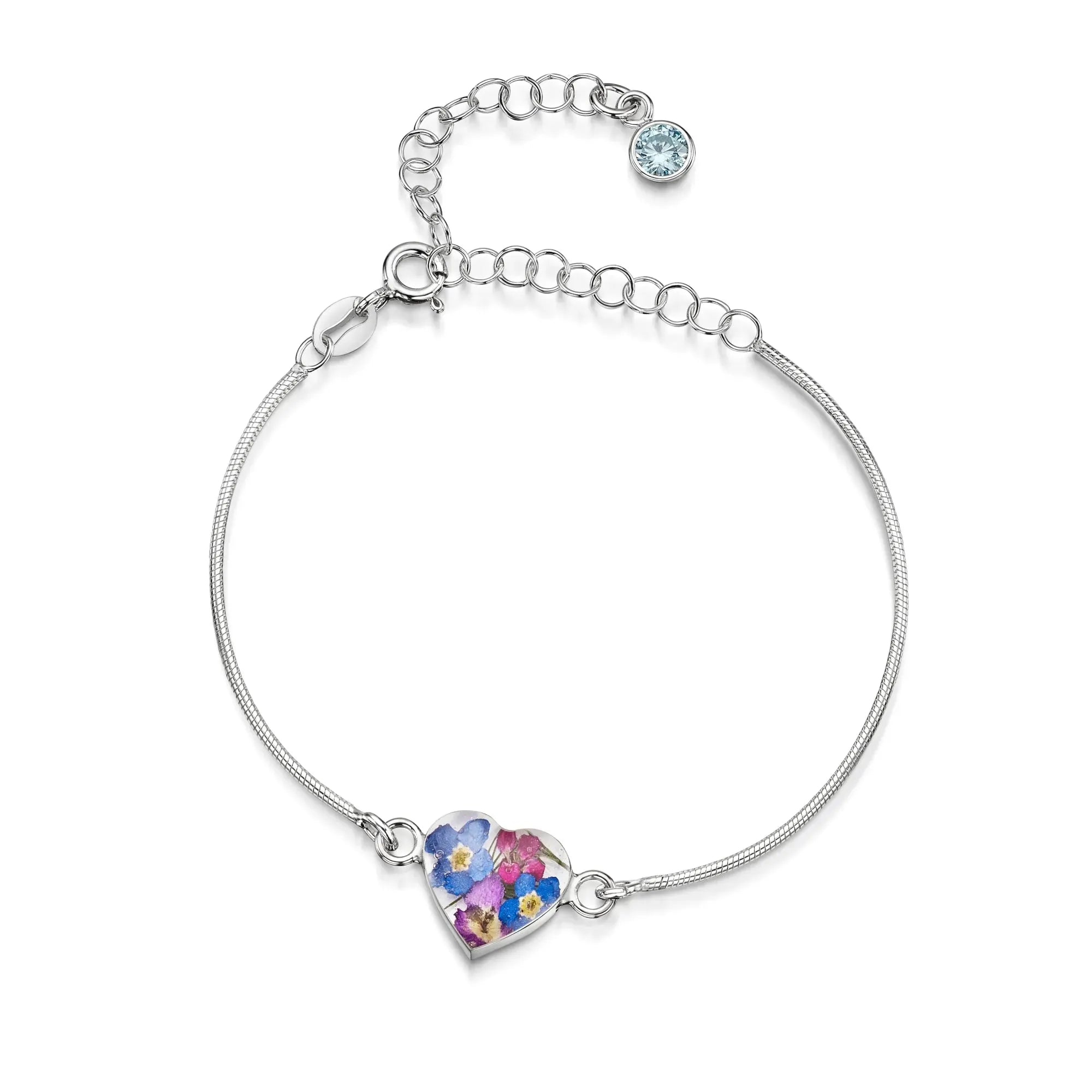 Pulseiras personalizadas de flores com pedra do mês em prata esterlina | Violeta Gritante®