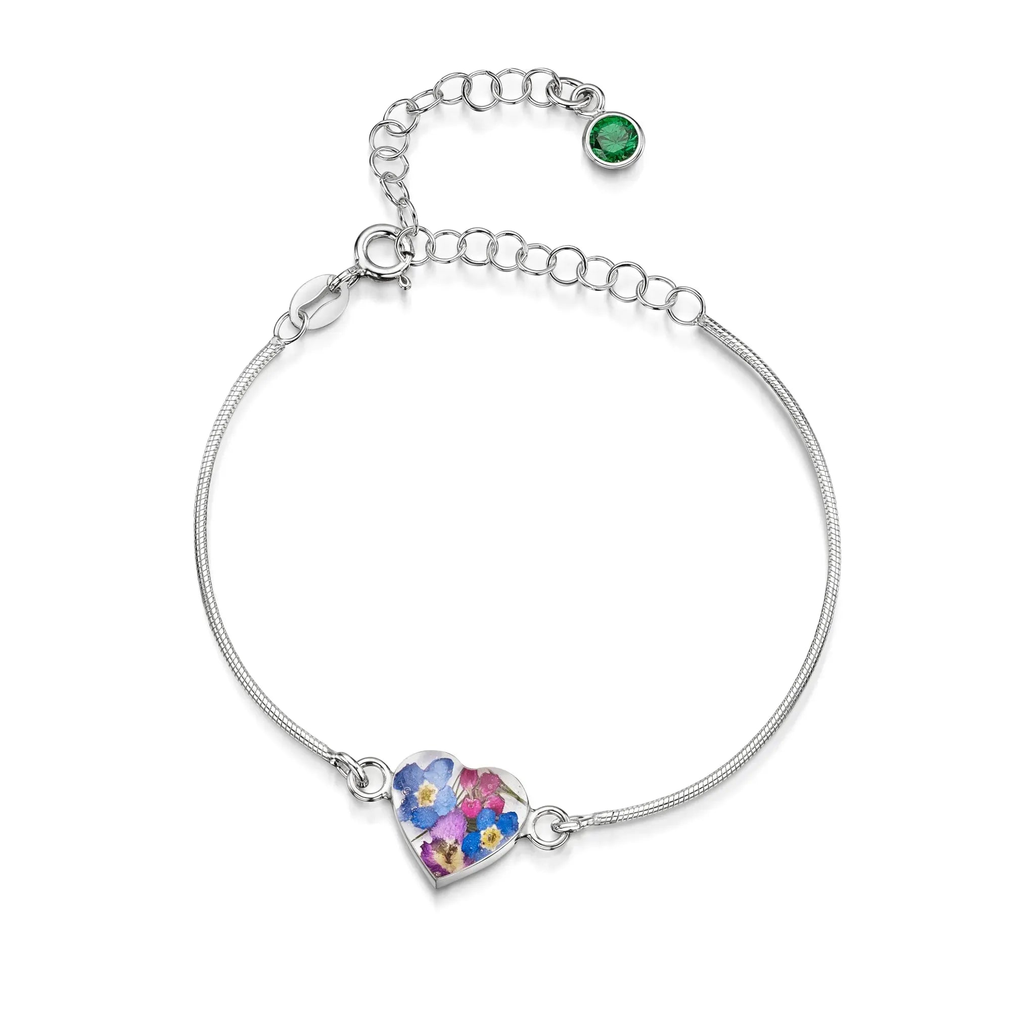 Pulseiras personalizadas de flores com pedra do mês em prata esterlina | Violeta Gritante®