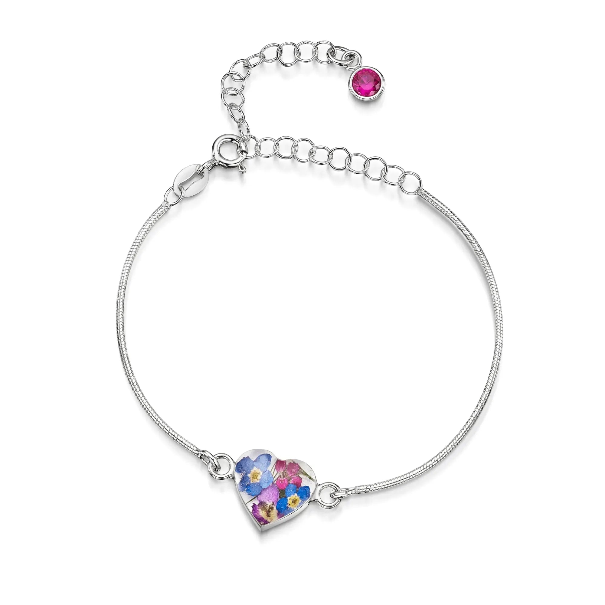 Pulseiras personalizadas de flores com pedra do mês em prata esterlina | Violeta Gritante®