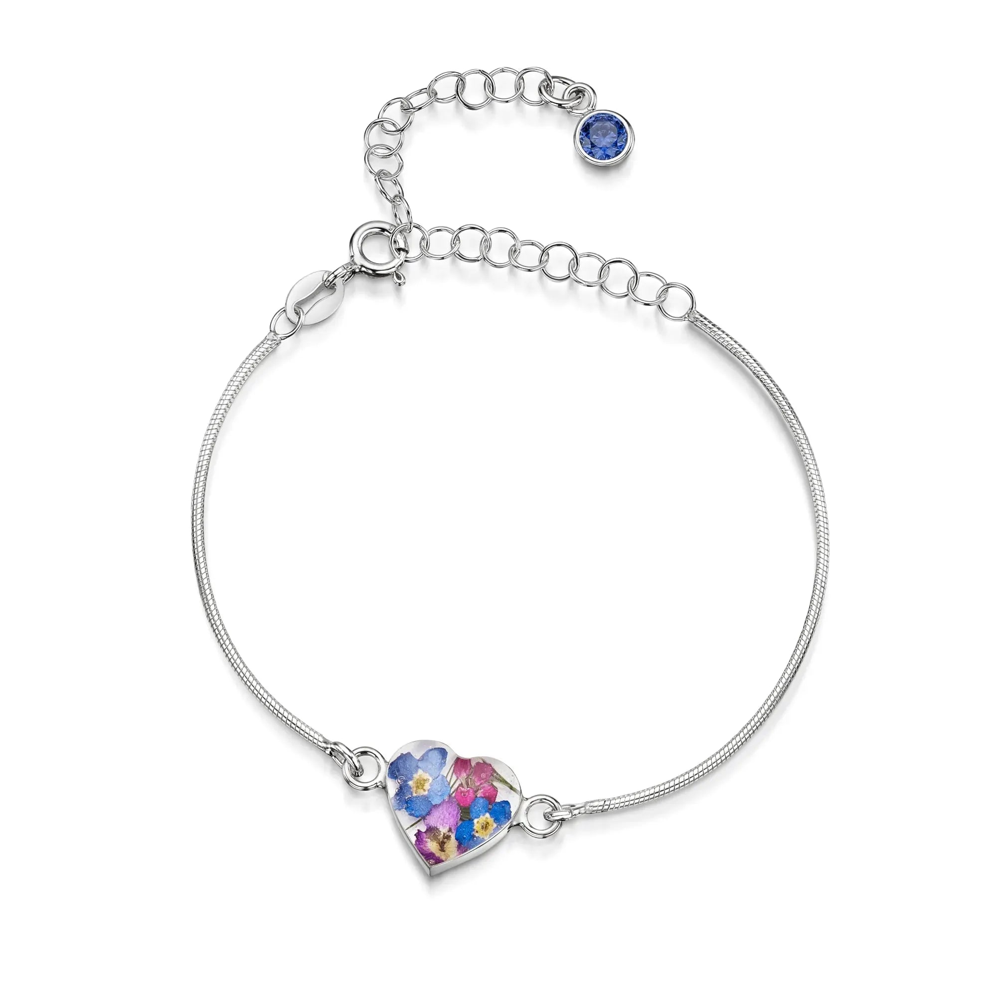 Pulseiras personalizadas de flores com pedra do mês em prata esterlina | Violeta Gritante®