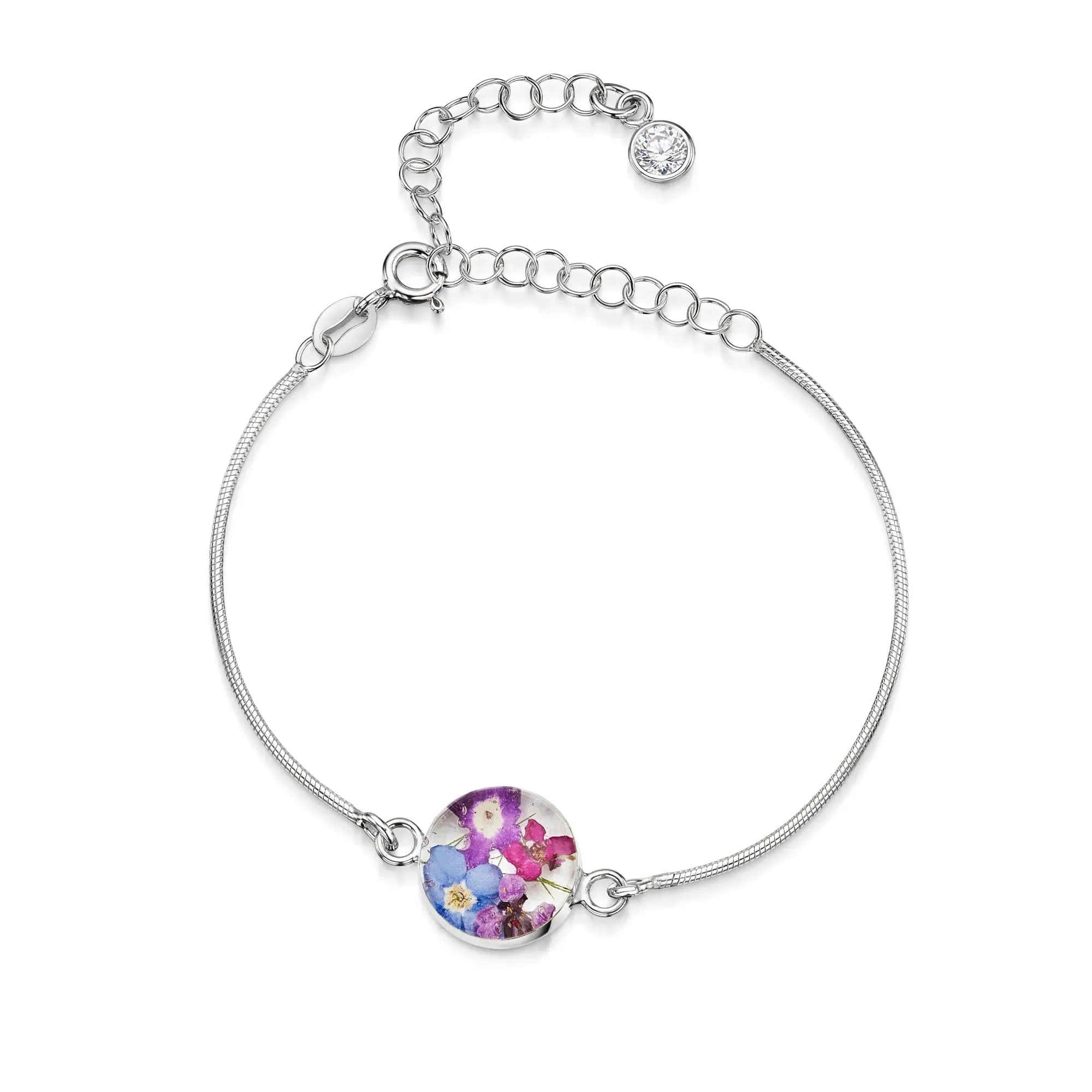 Pulseiras personalizadas de flores com pedra do mês em prata esterlina | Violeta Gritante®