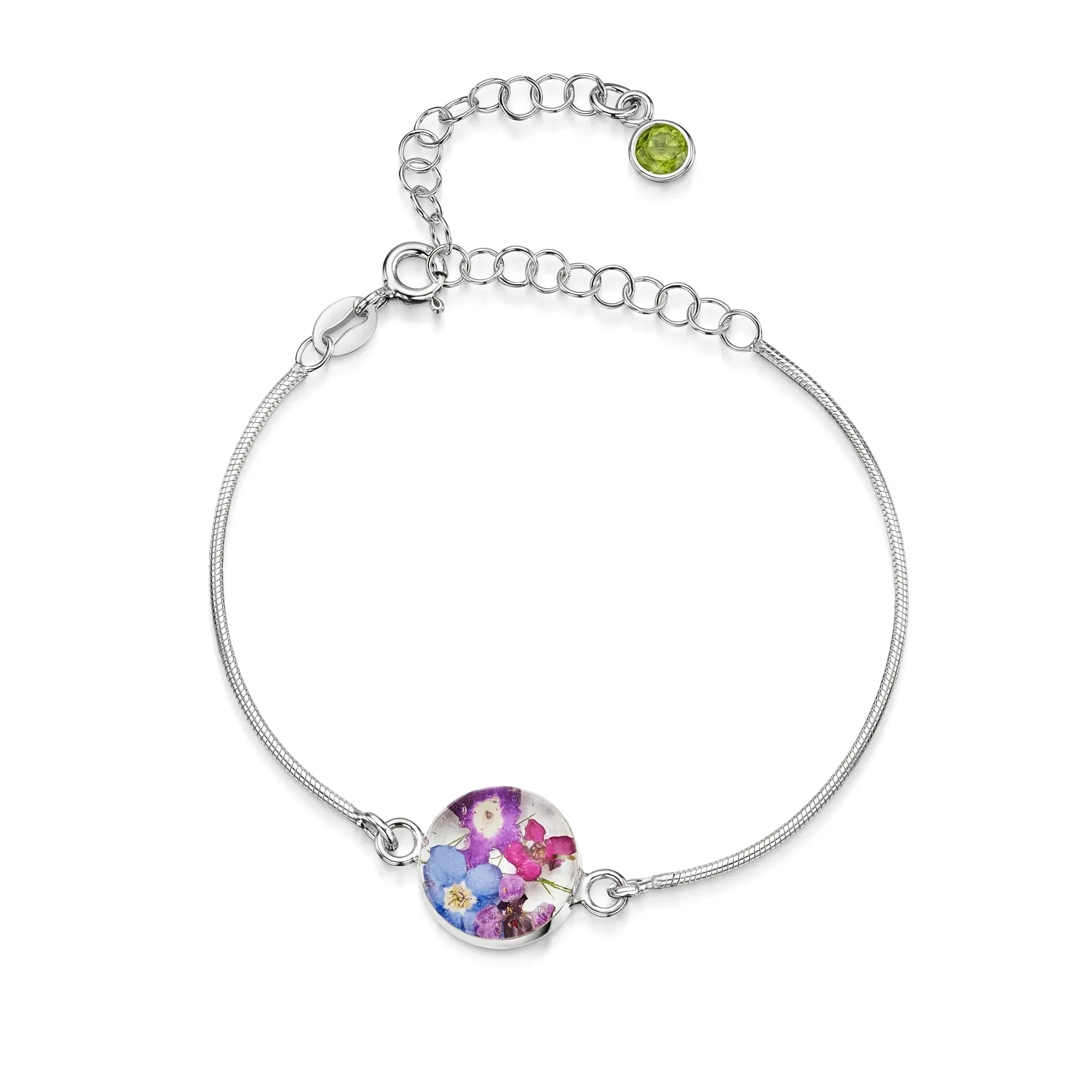 Pulseiras personalizadas de flores com pedra do mês em prata esterlina | Violeta Gritante®