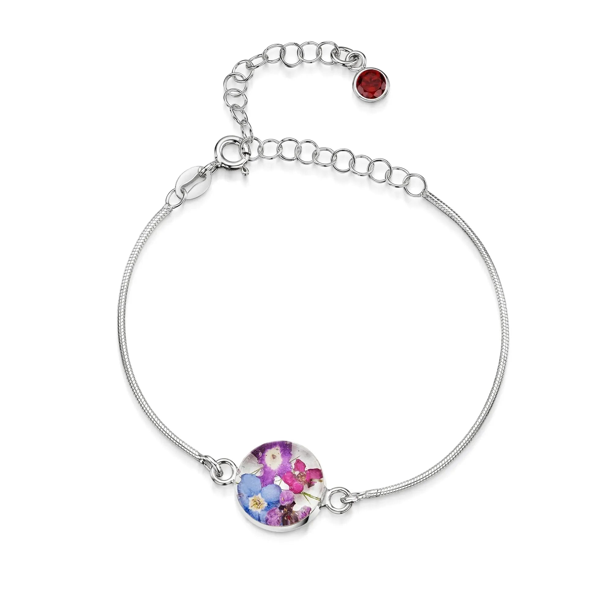 Pulseiras personalizadas de flores com pedra do mês em prata esterlina | Violeta Gritante®