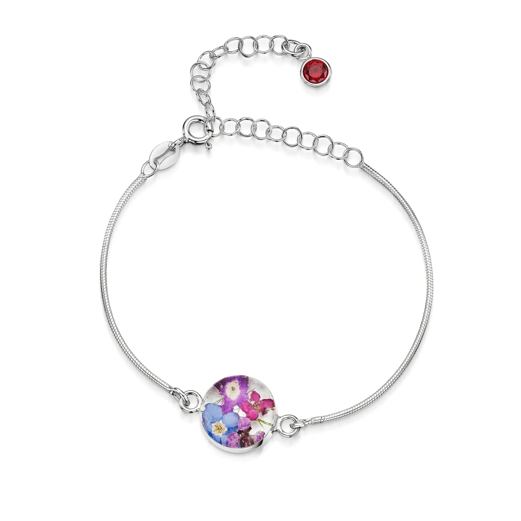 Pulseiras personalizadas de flores com pedra do mês em prata esterlina | Violeta Gritante®
