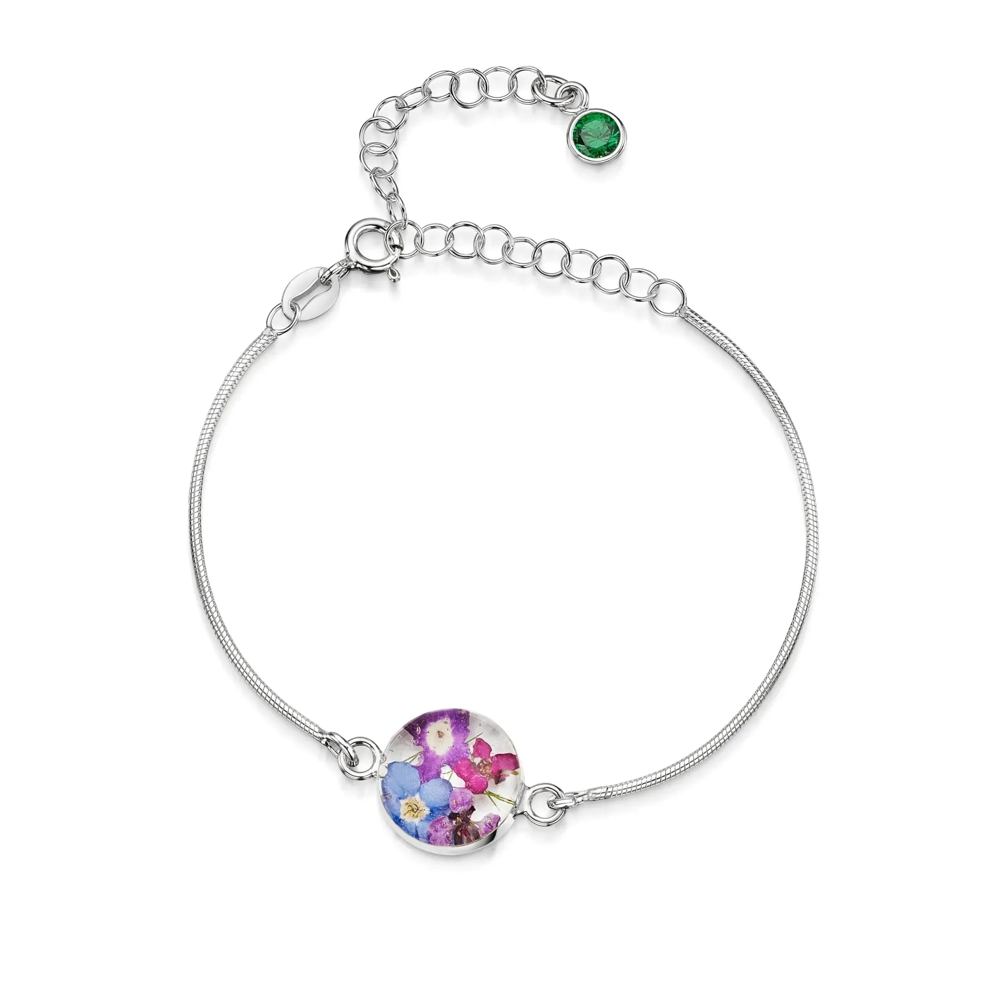 Pulseiras personalizadas de flores com pedra do mês em prata esterlina | Violeta Gritante®
