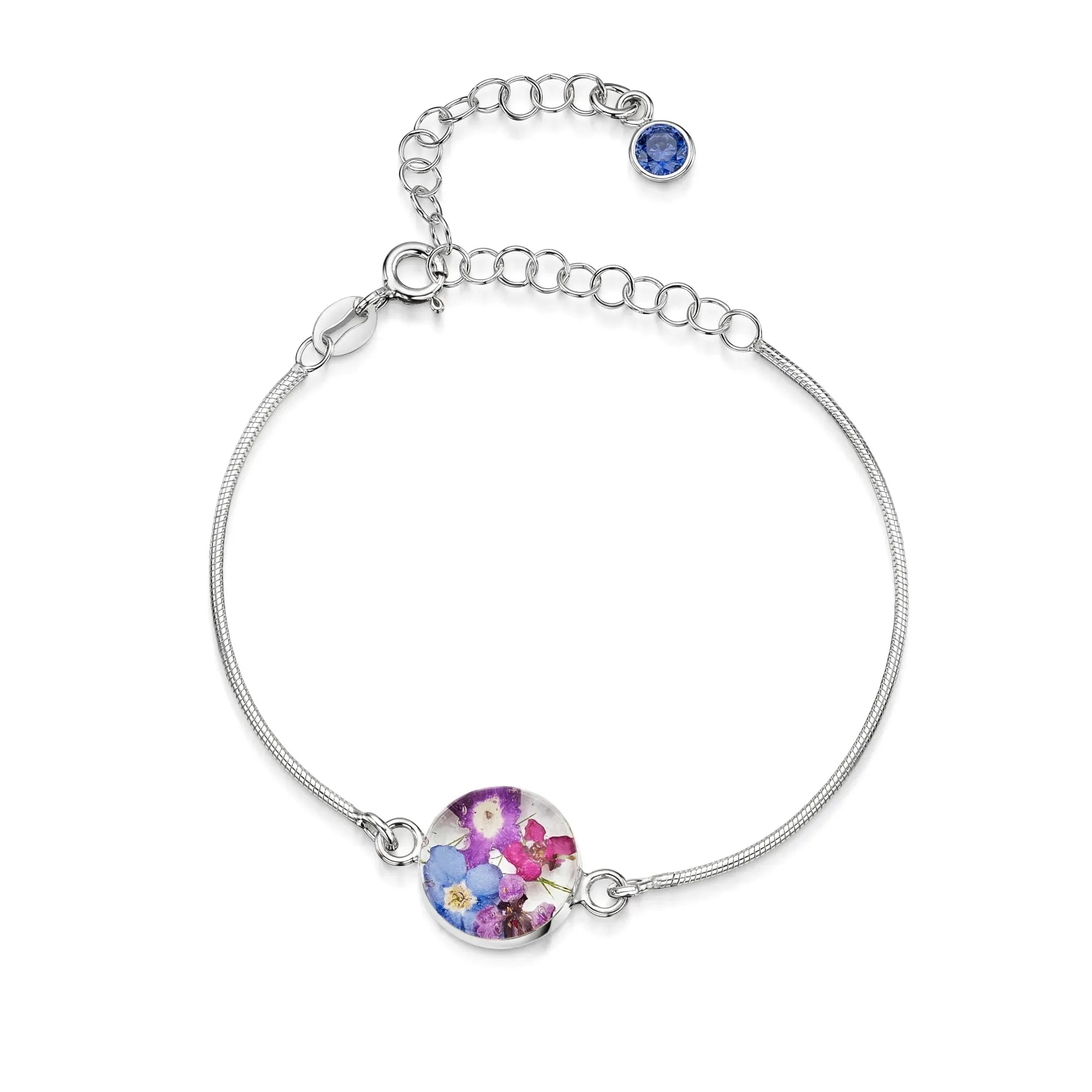 Pulseiras personalizadas de flores com pedra do mês em prata esterlina | Violeta Gritante®