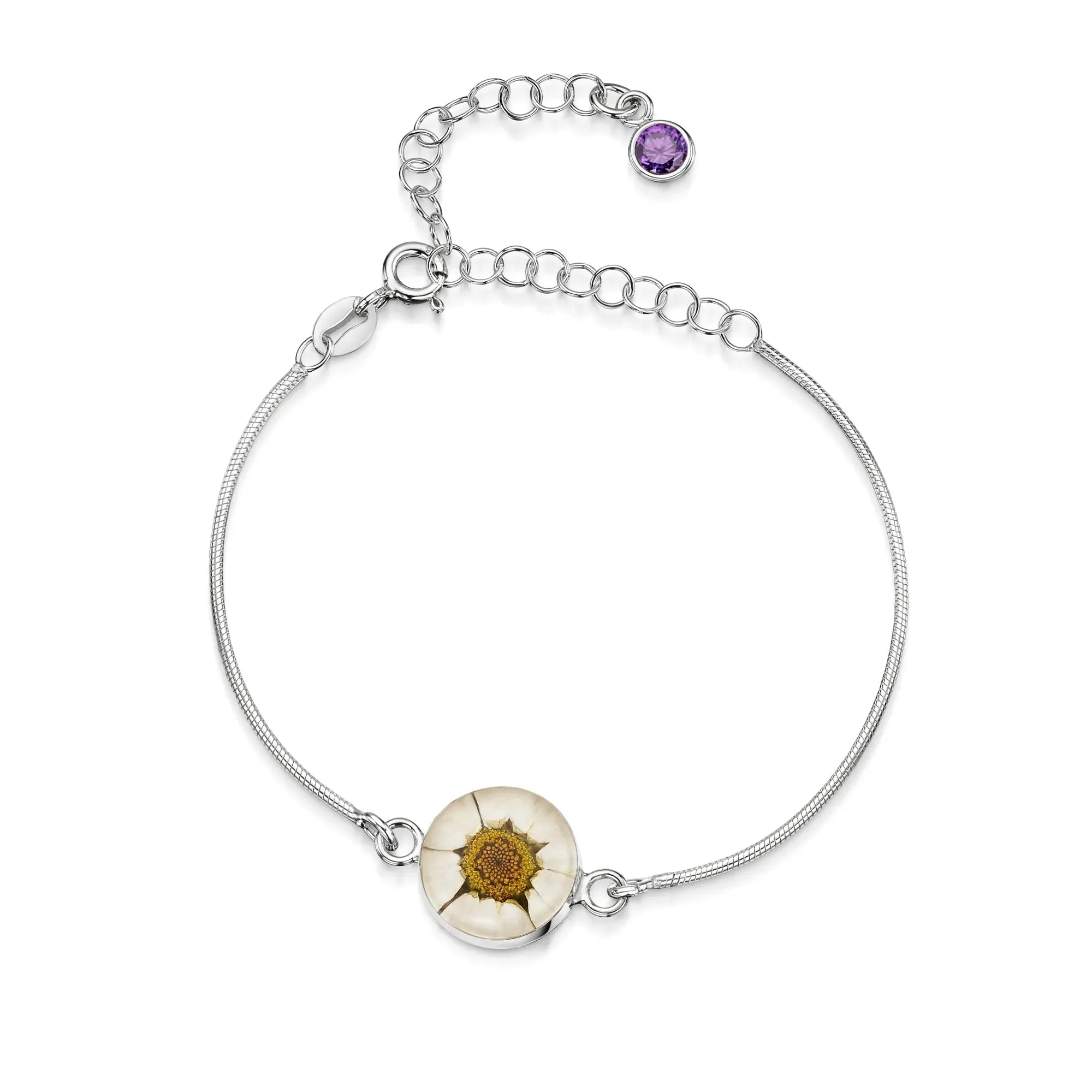 Pulseiras personalizadas de flores com pedra do mês em prata esterlina | Violeta Gritante®