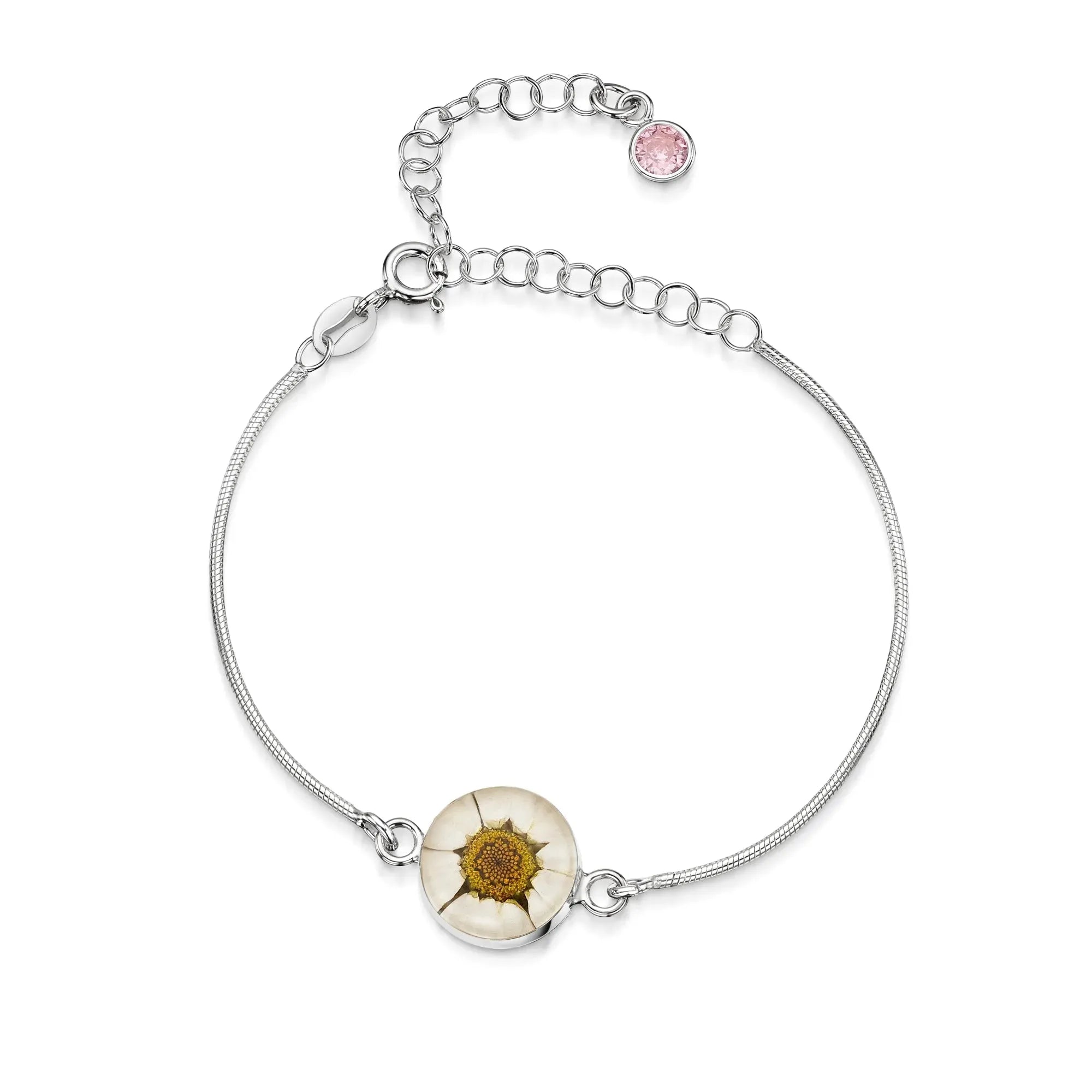 Pulseiras personalizadas de flores com pedra do mês em prata esterlina | Violeta Gritante®