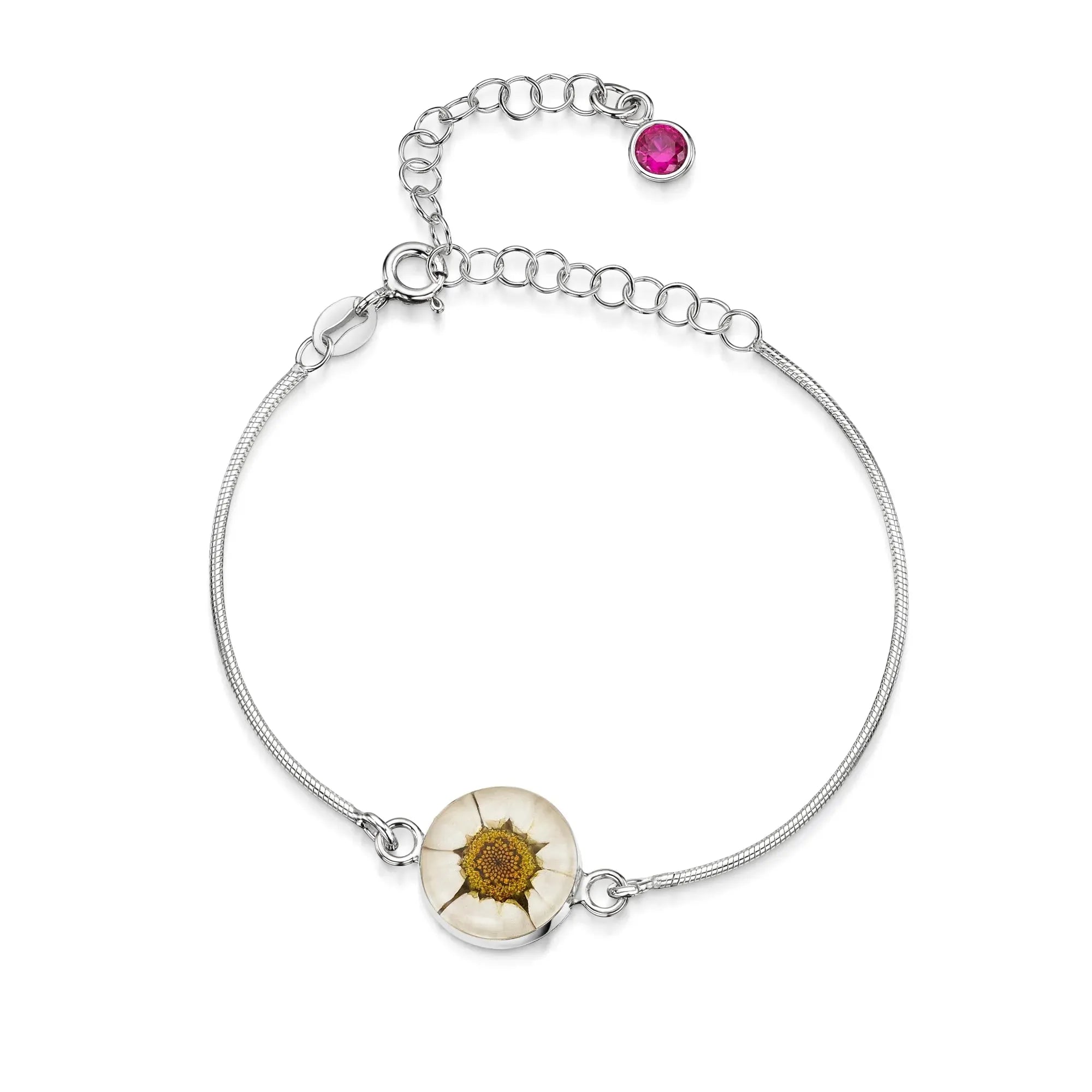 Pulseiras personalizadas de flores com pedra do mês em prata esterlina | Violeta Gritante®