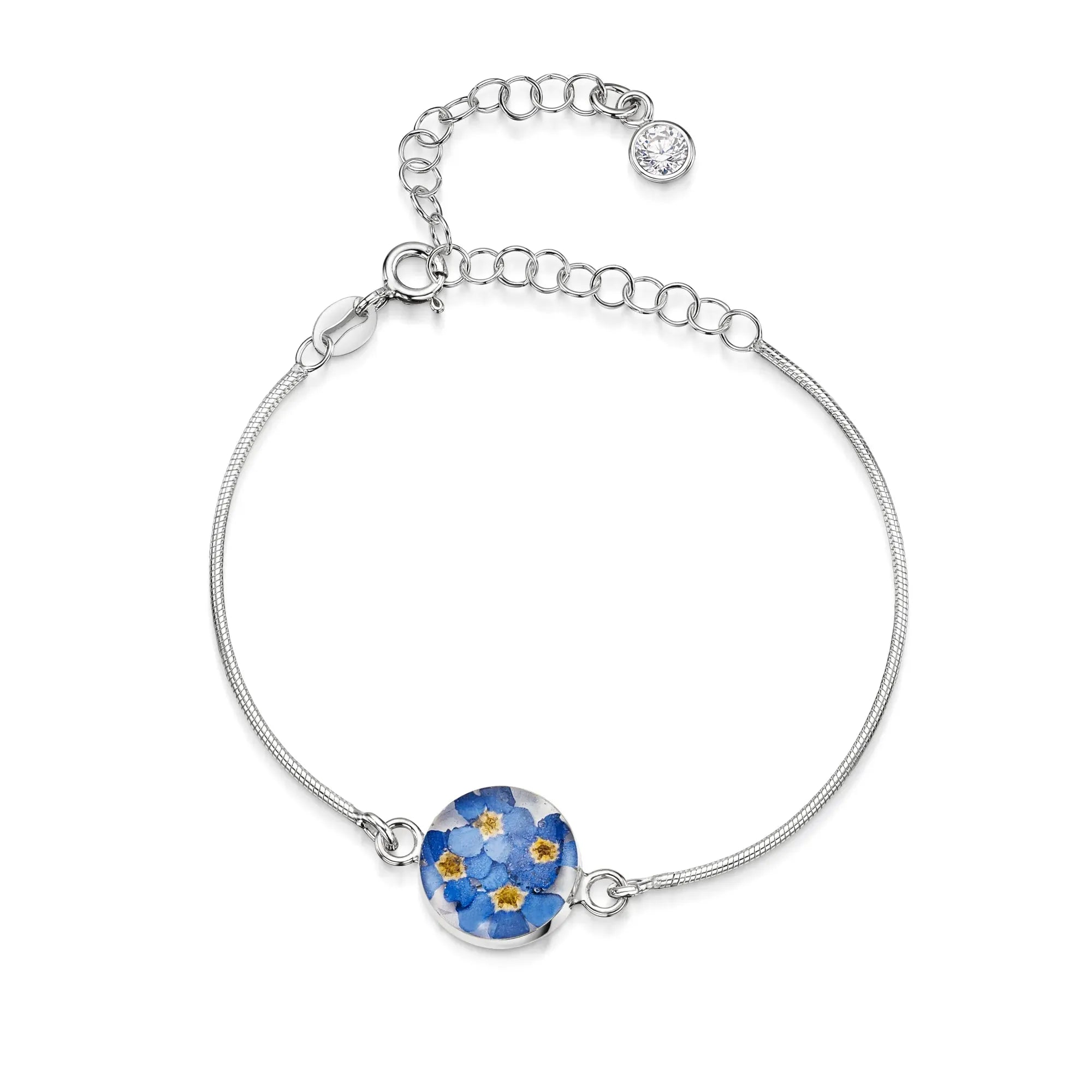 Pulseiras personalizadas de flores com pedra do mês em prata esterlina | Violeta Gritante®