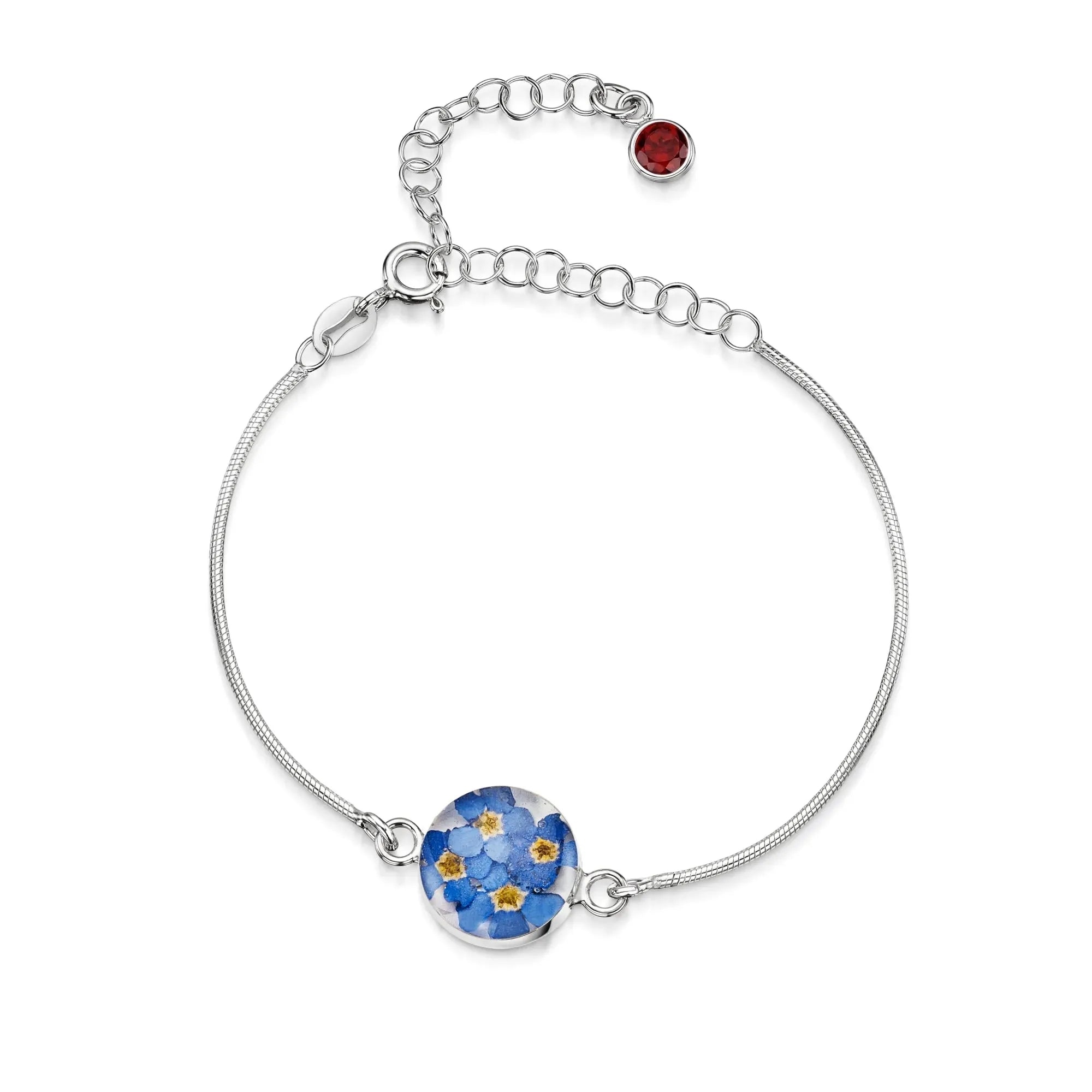Pulseiras personalizadas de flores com pedra do mês em prata esterlina | Violeta Gritante®