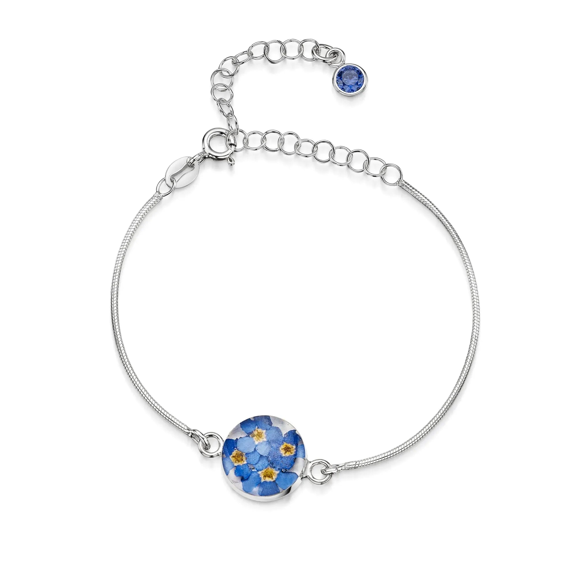 Pulseiras personalizadas de flores com pedra do mês em prata esterlina | Violeta Gritante®