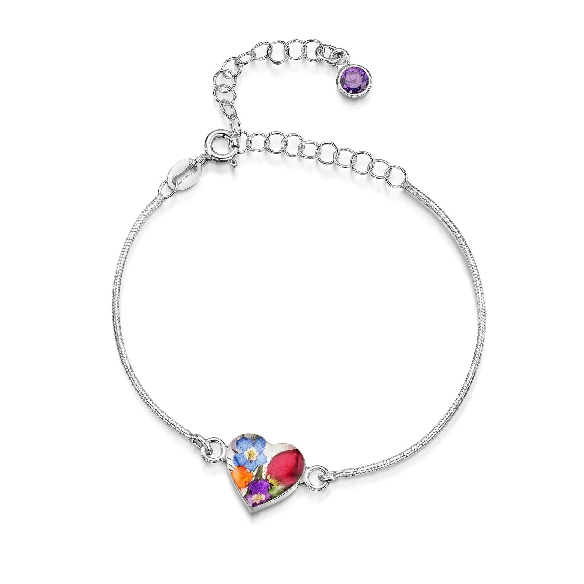 Pulseiras personalizadas de flores com pedra do mês em prata esterlina | Violeta Gritante®