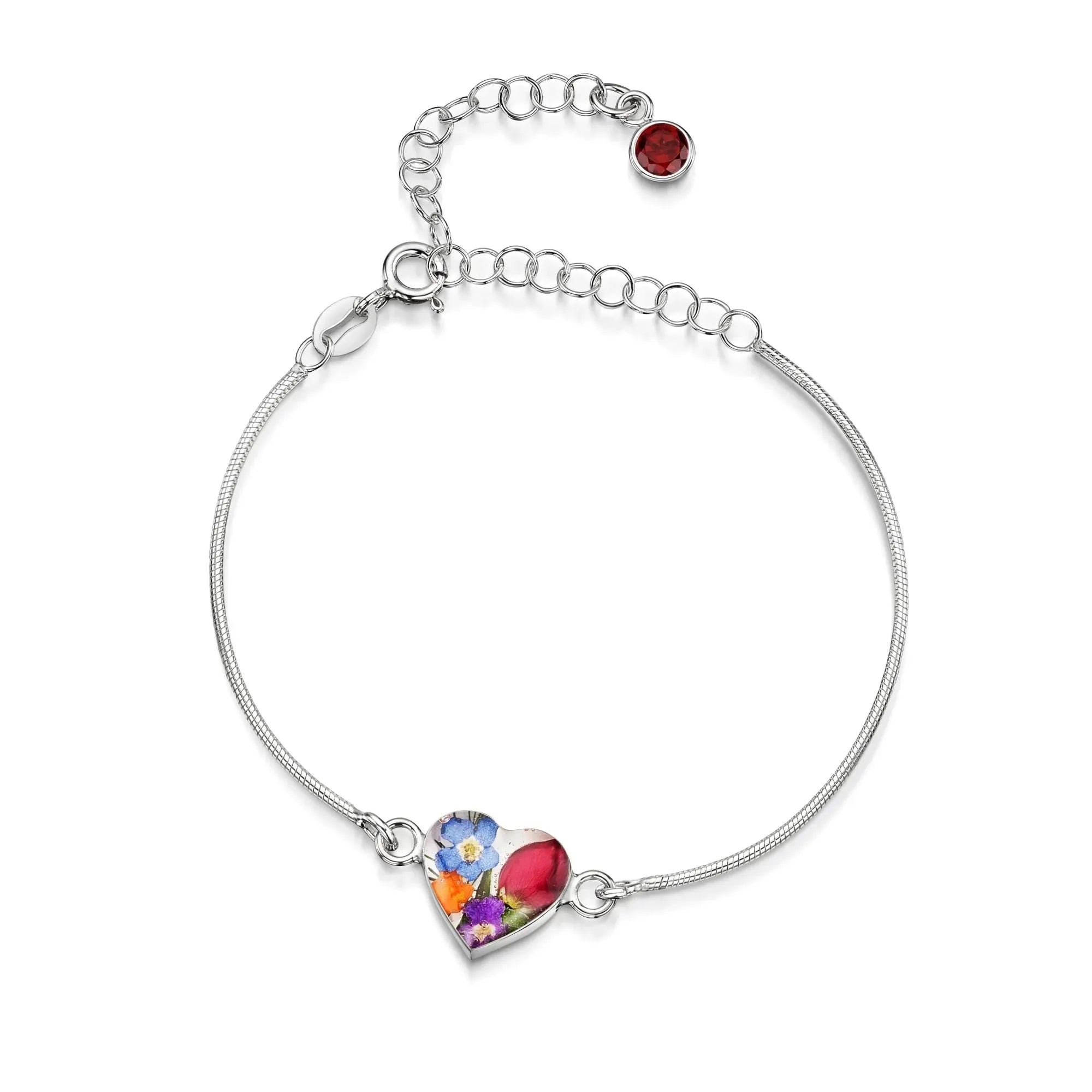 Pulseiras personalizadas de flores com pedra do mês em prata esterlina | Violeta Gritante®