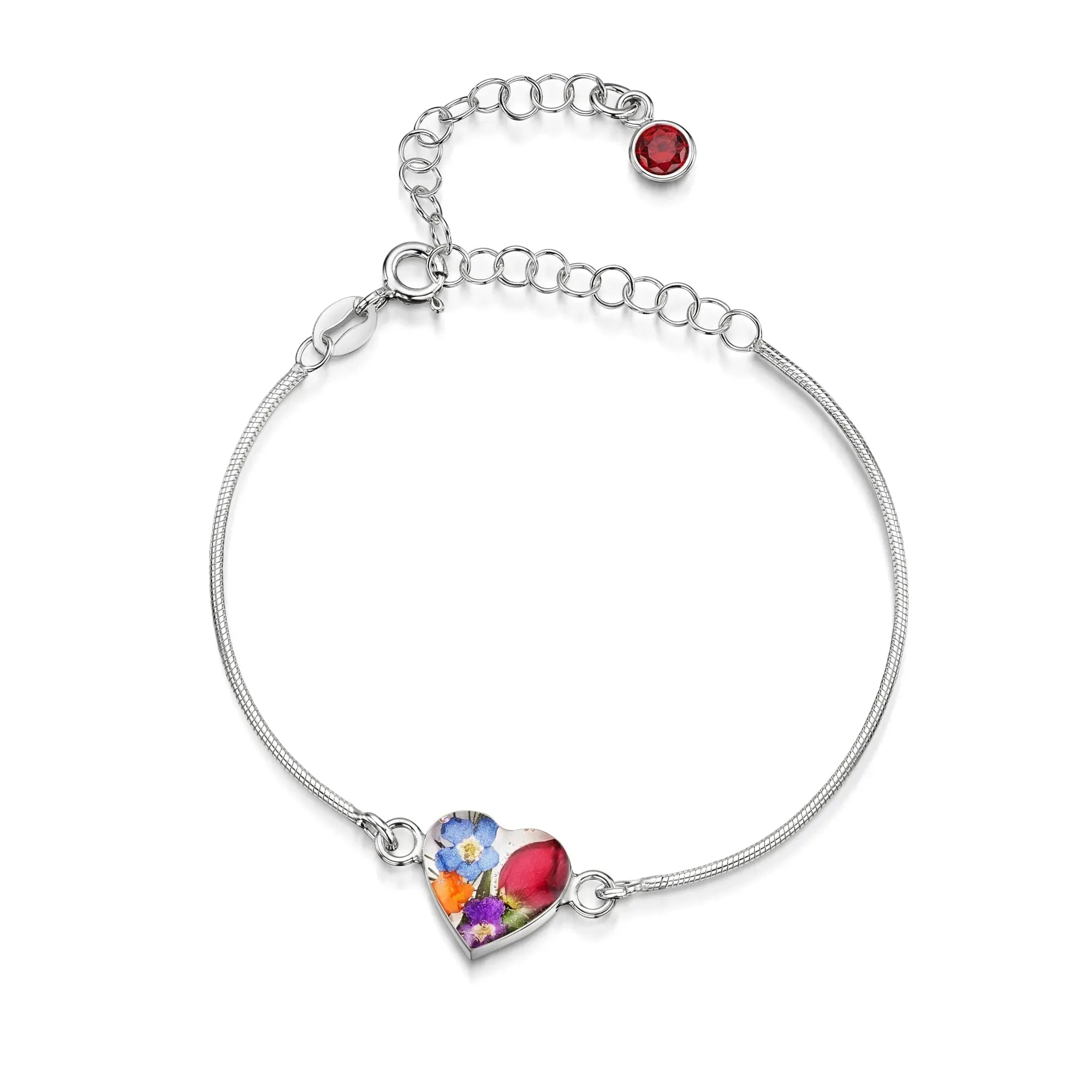 Pulseiras personalizadas de flores com pedra do mês em prata esterlina | Violeta Gritante®