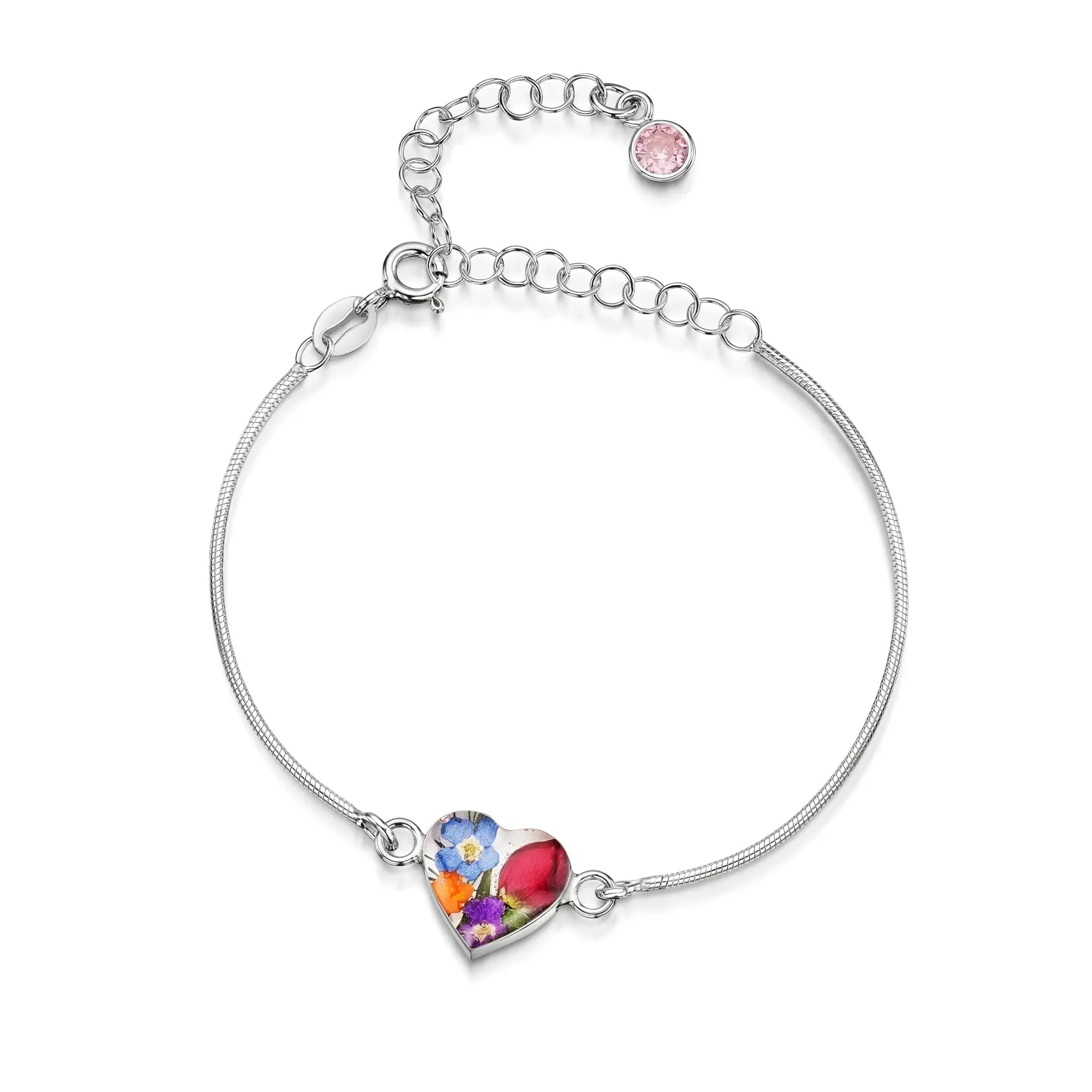 Pulseiras personalizadas de flores com pedra do mês em prata esterlina | Violeta Gritante®