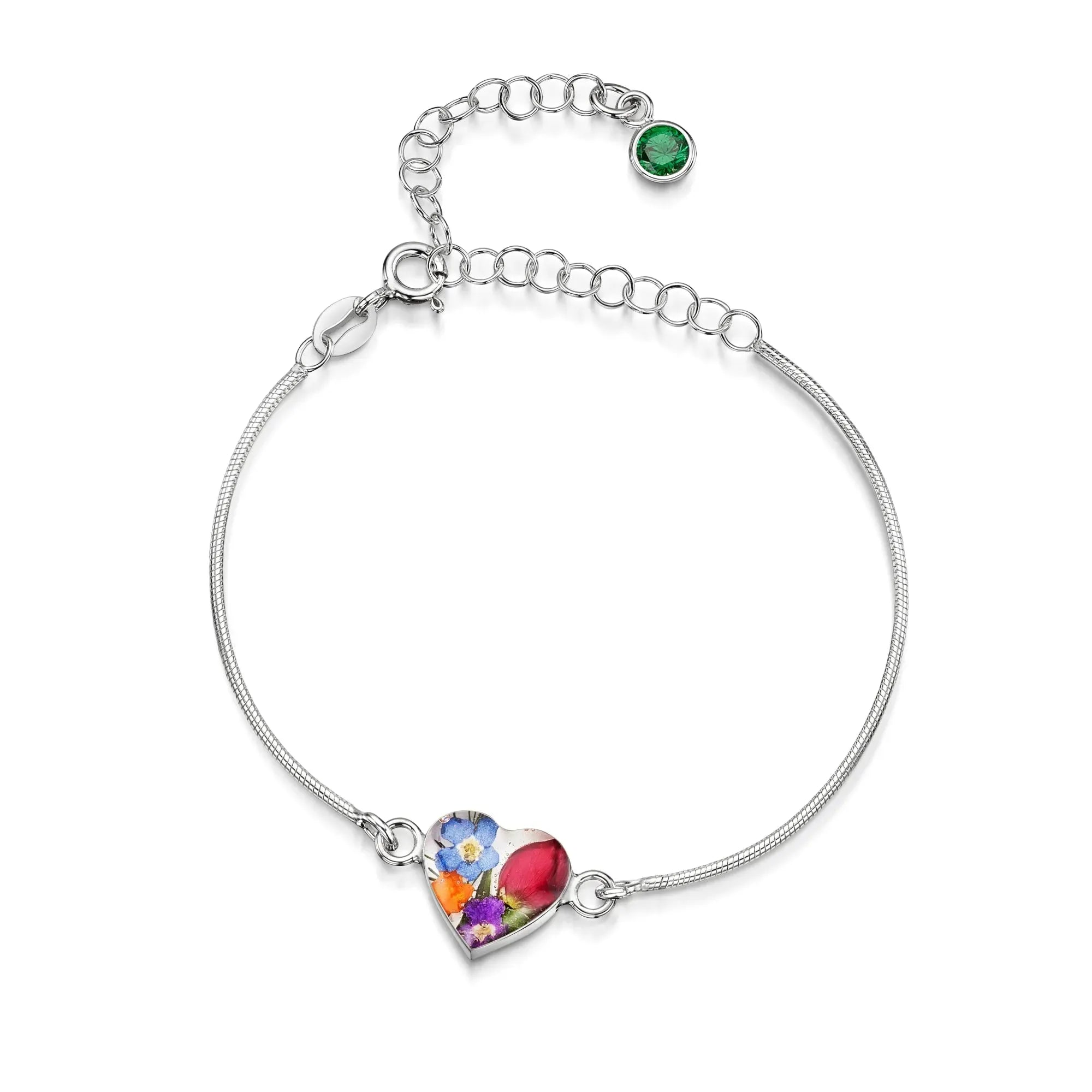 Pulseiras personalizadas de flores com pedra do mês em prata esterlina | Violeta Gritante®