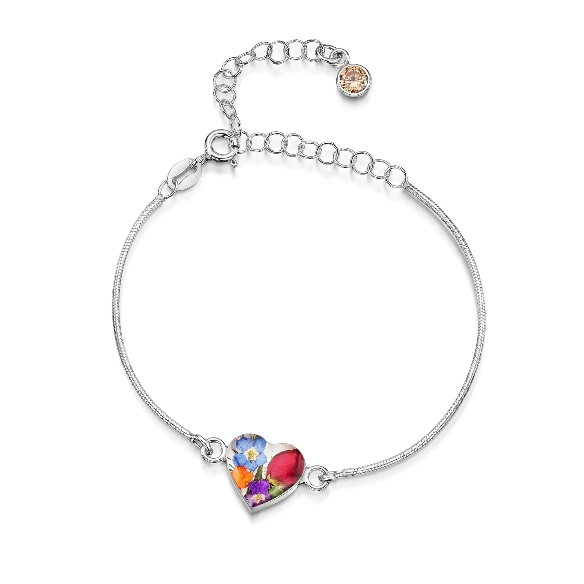 Pulseiras personalizadas de flores com pedra do mês em prata esterlina | Violeta Gritante®