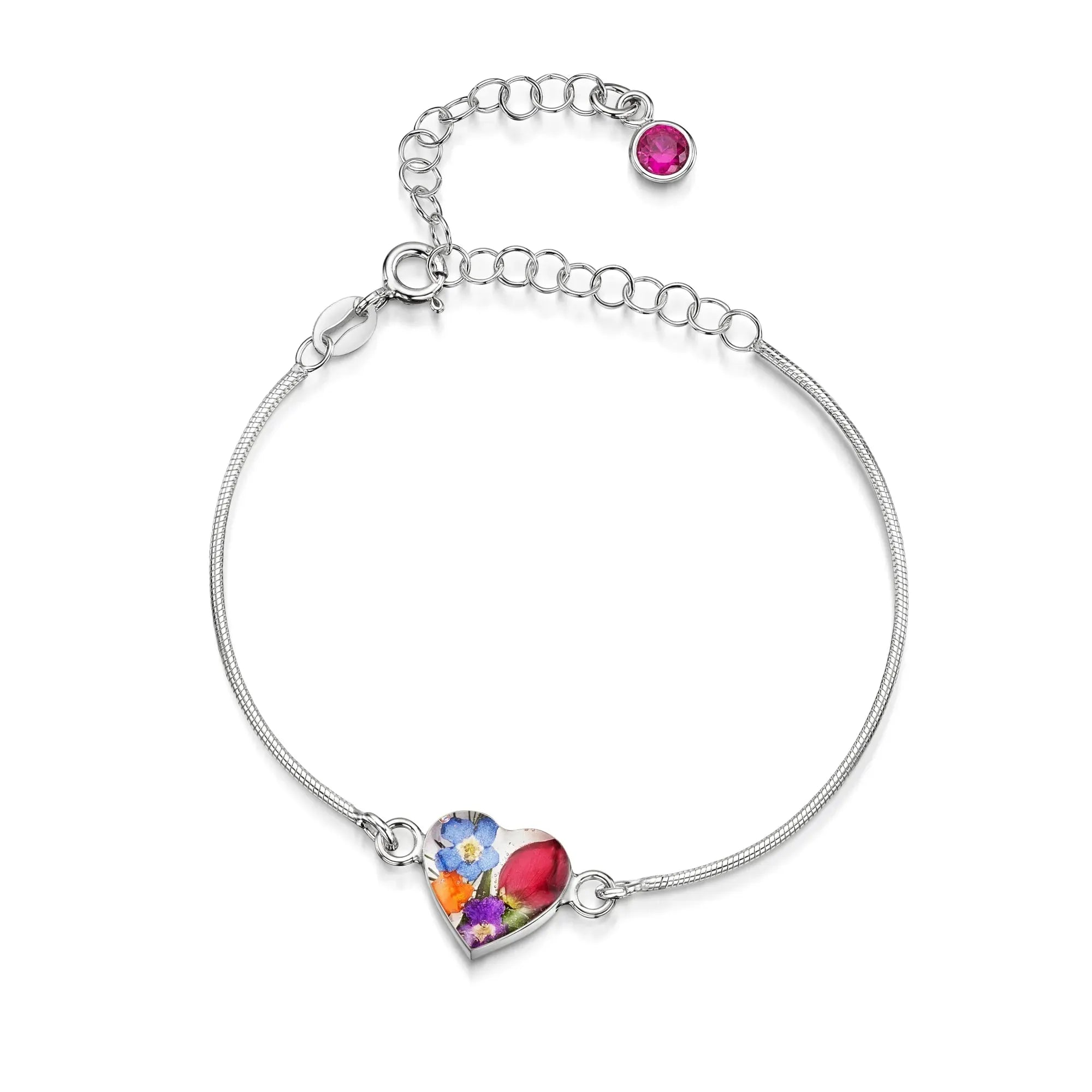 Pulseiras personalizadas de flores com pedra do mês em prata esterlina | Violeta Gritante®