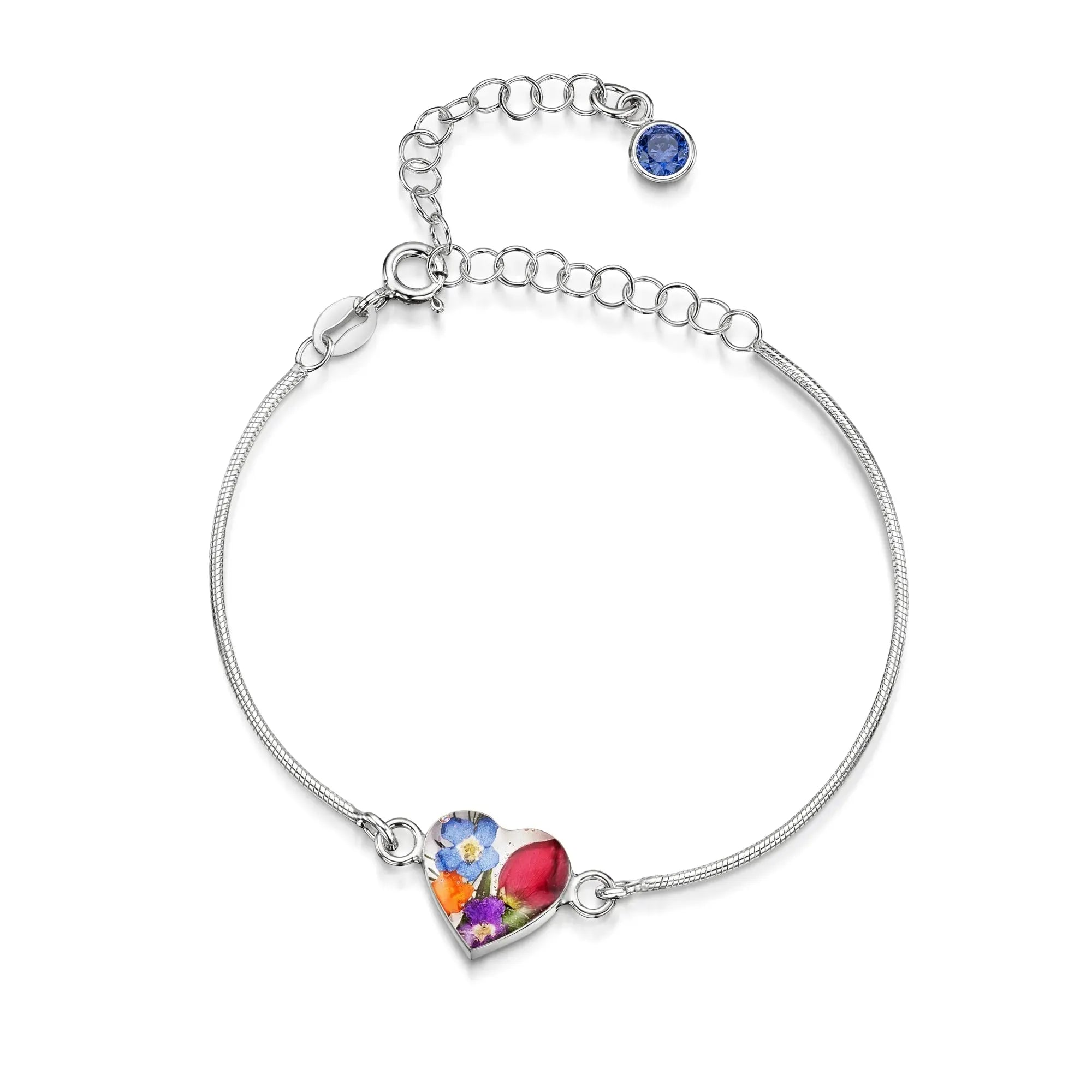 Pulseiras personalizadas de flores com pedra do mês em prata esterlina | Violeta Gritante®