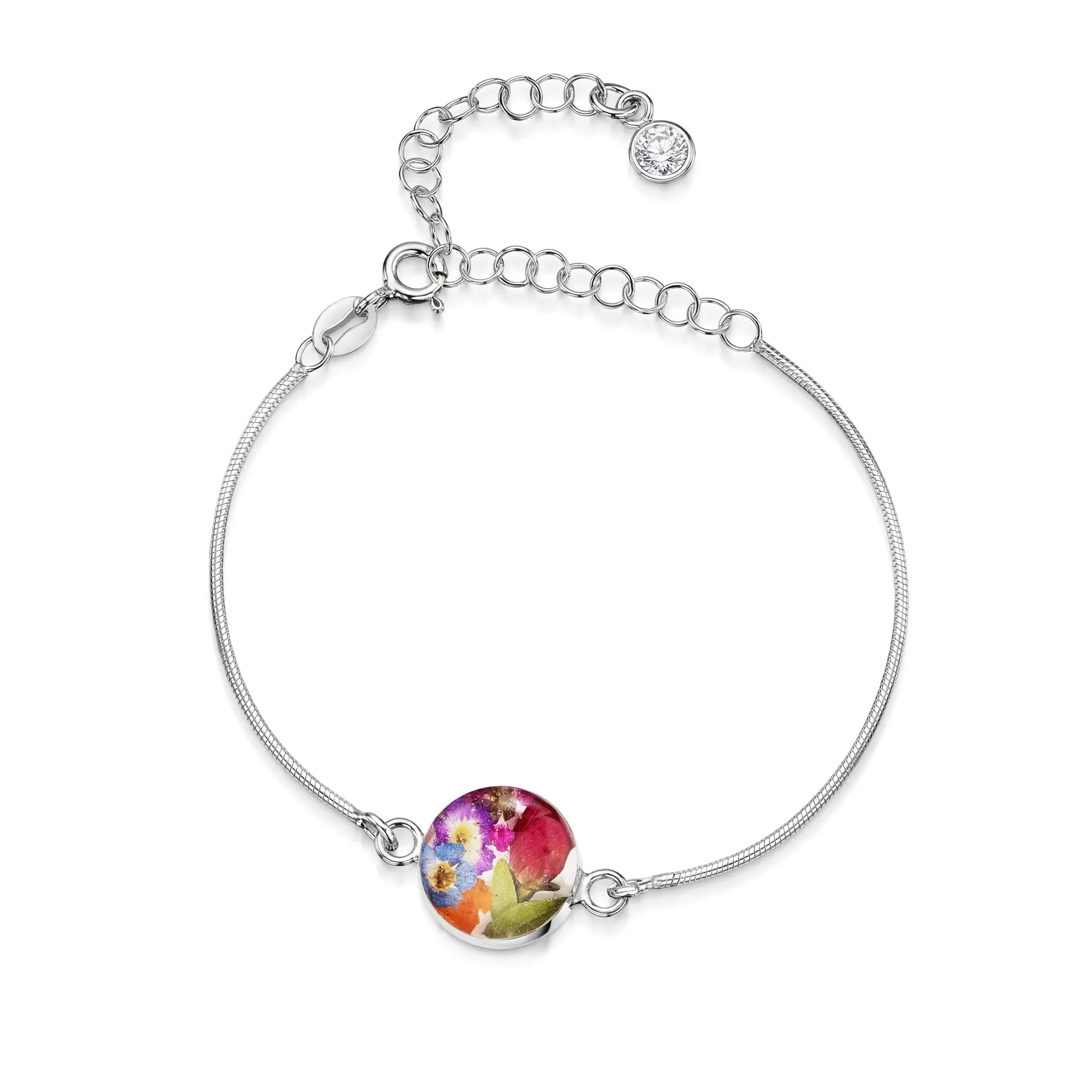 Pulseiras personalizadas de flores com pedra do mês em prata esterlina | Violeta Gritante®