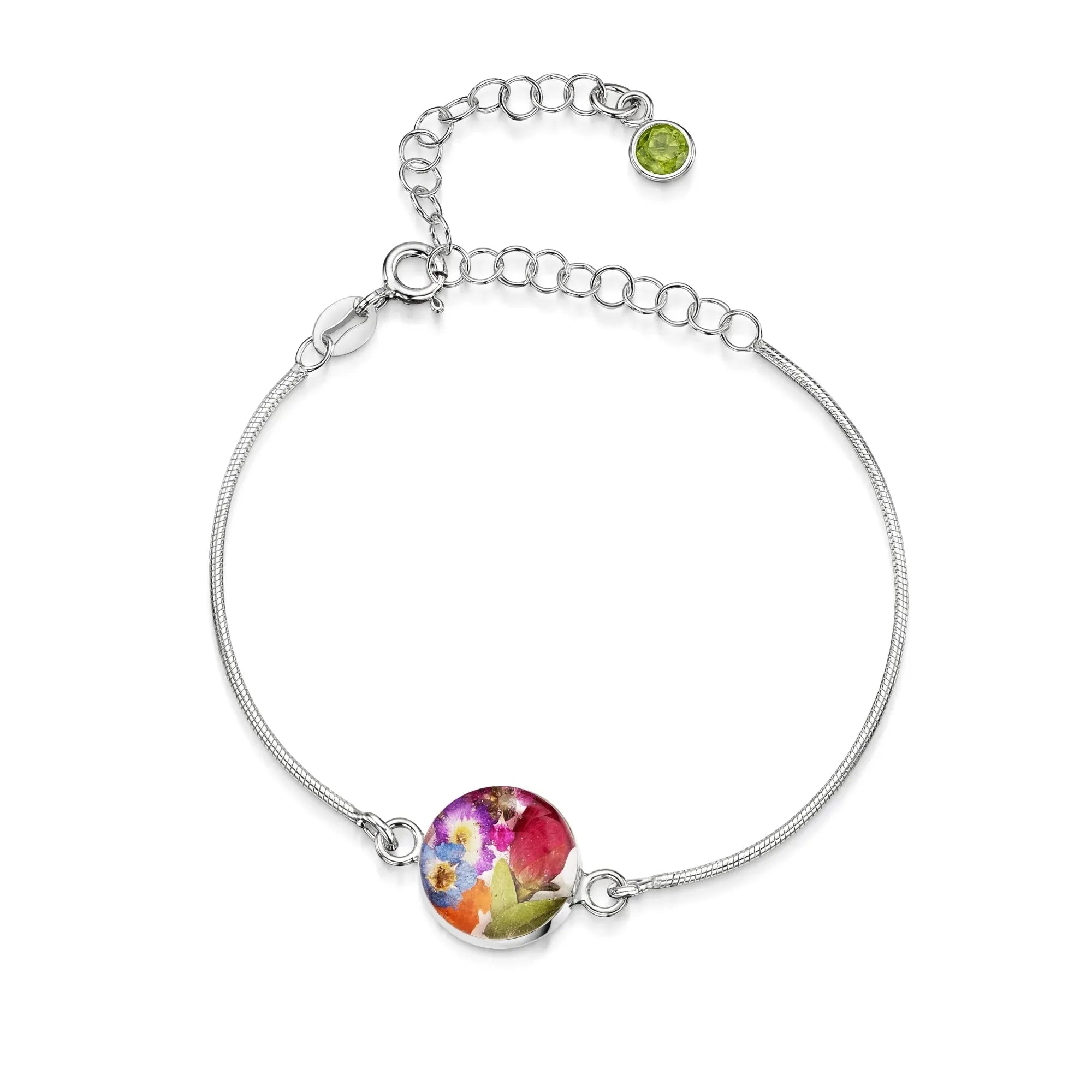 Pulseiras personalizadas de flores com pedra do mês em prata esterlina | Violeta Gritante®