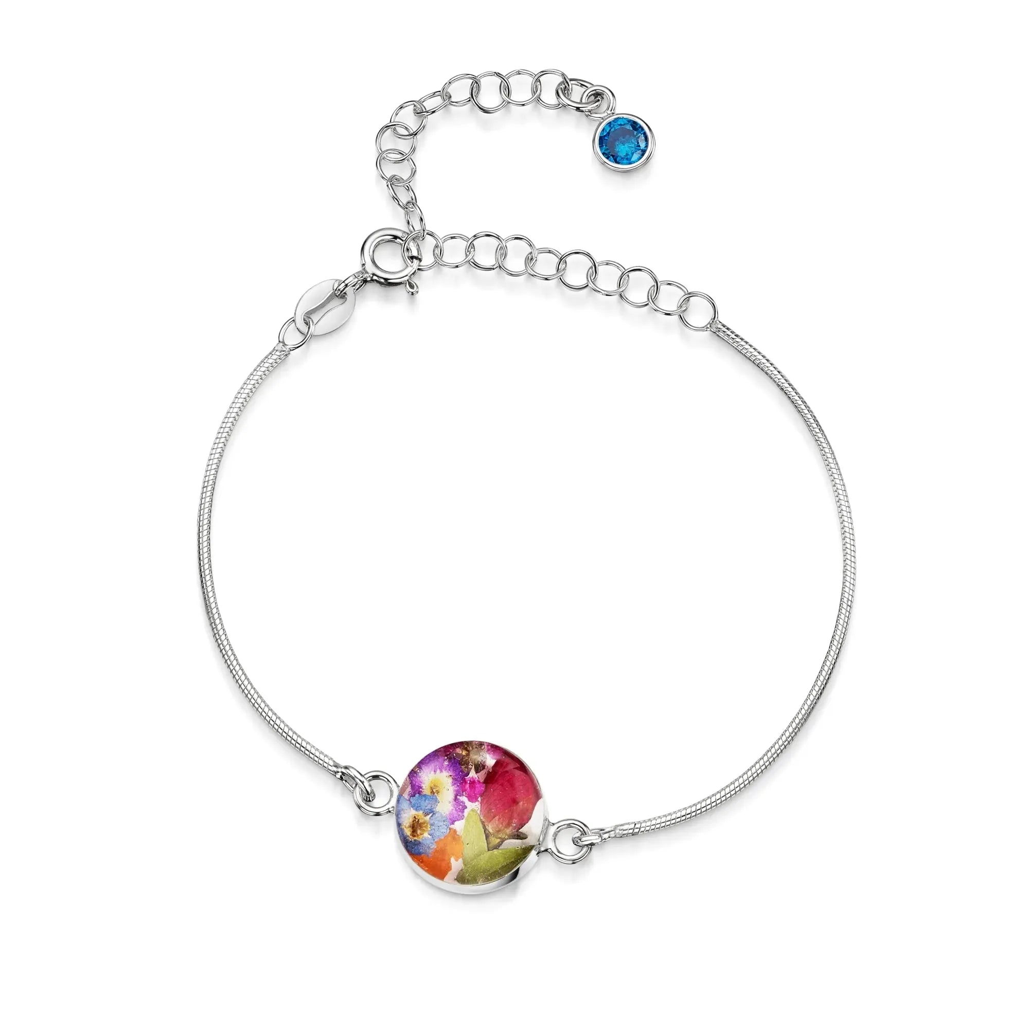 Pulseiras personalizadas de flores com pedra do mês em prata esterlina | Violeta Gritante®