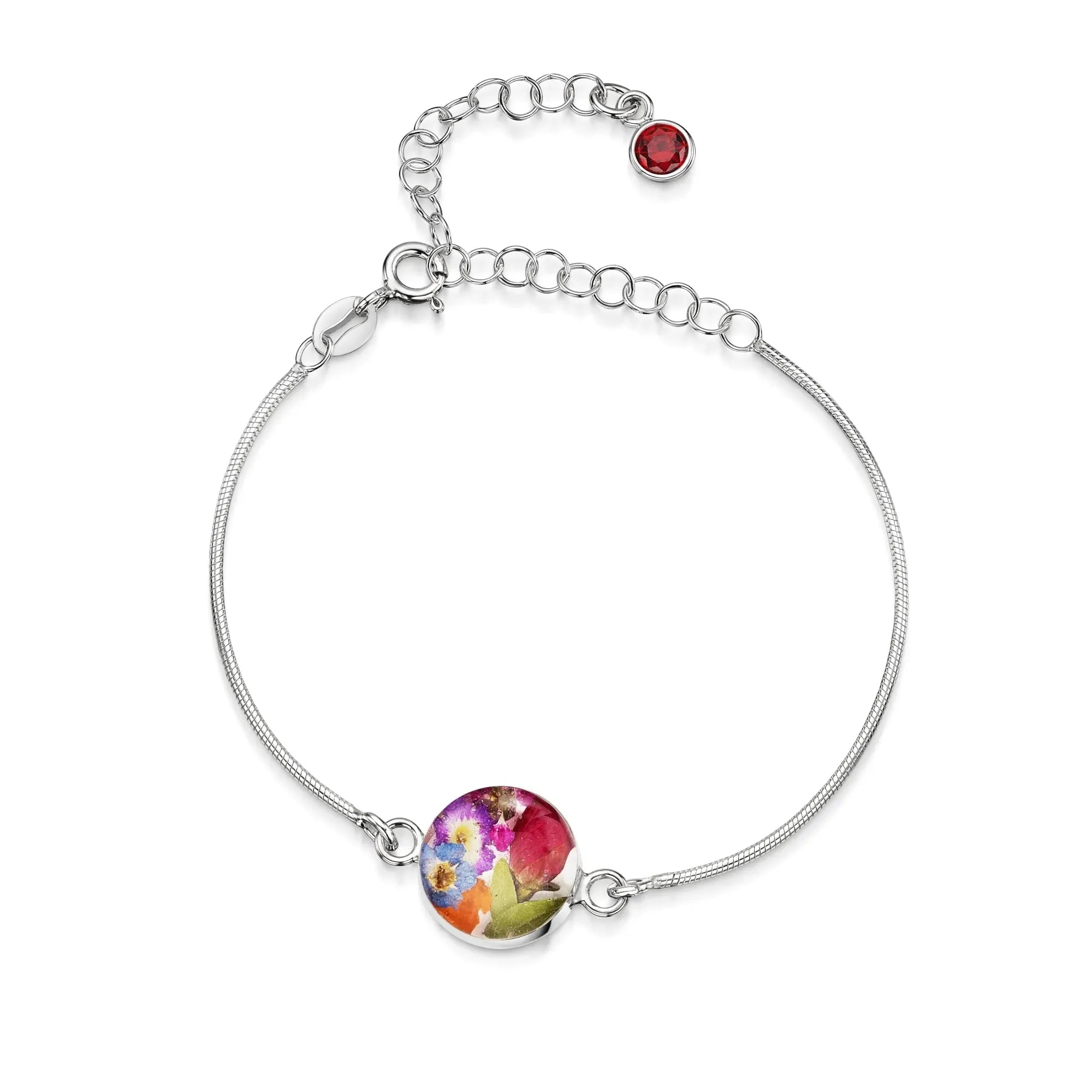 Pulseiras personalizadas de flores com pedra do mês em prata esterlina | Violeta Gritante®