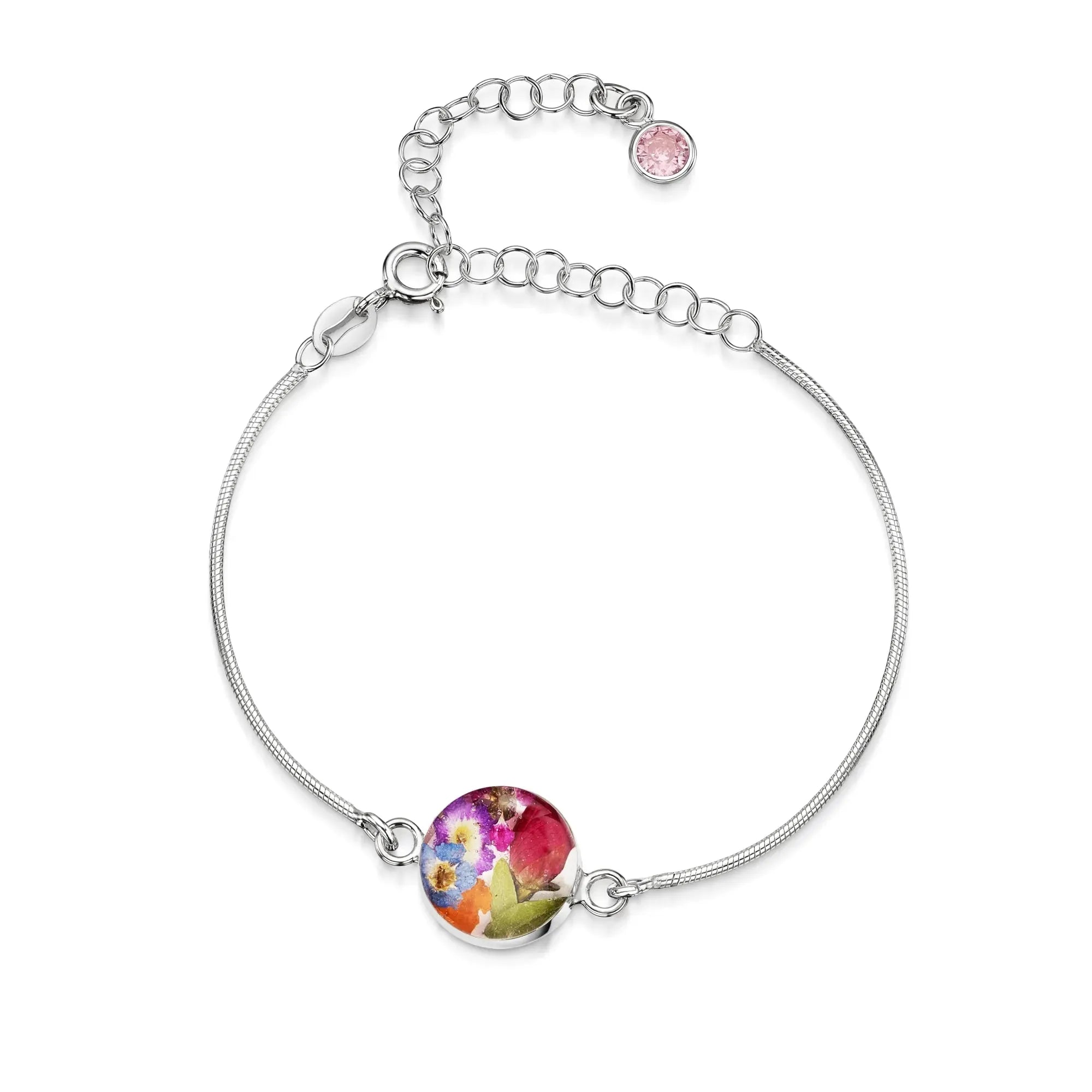 Pulseiras personalizadas de flores com pedra do mês em prata esterlina | Violeta Gritante®