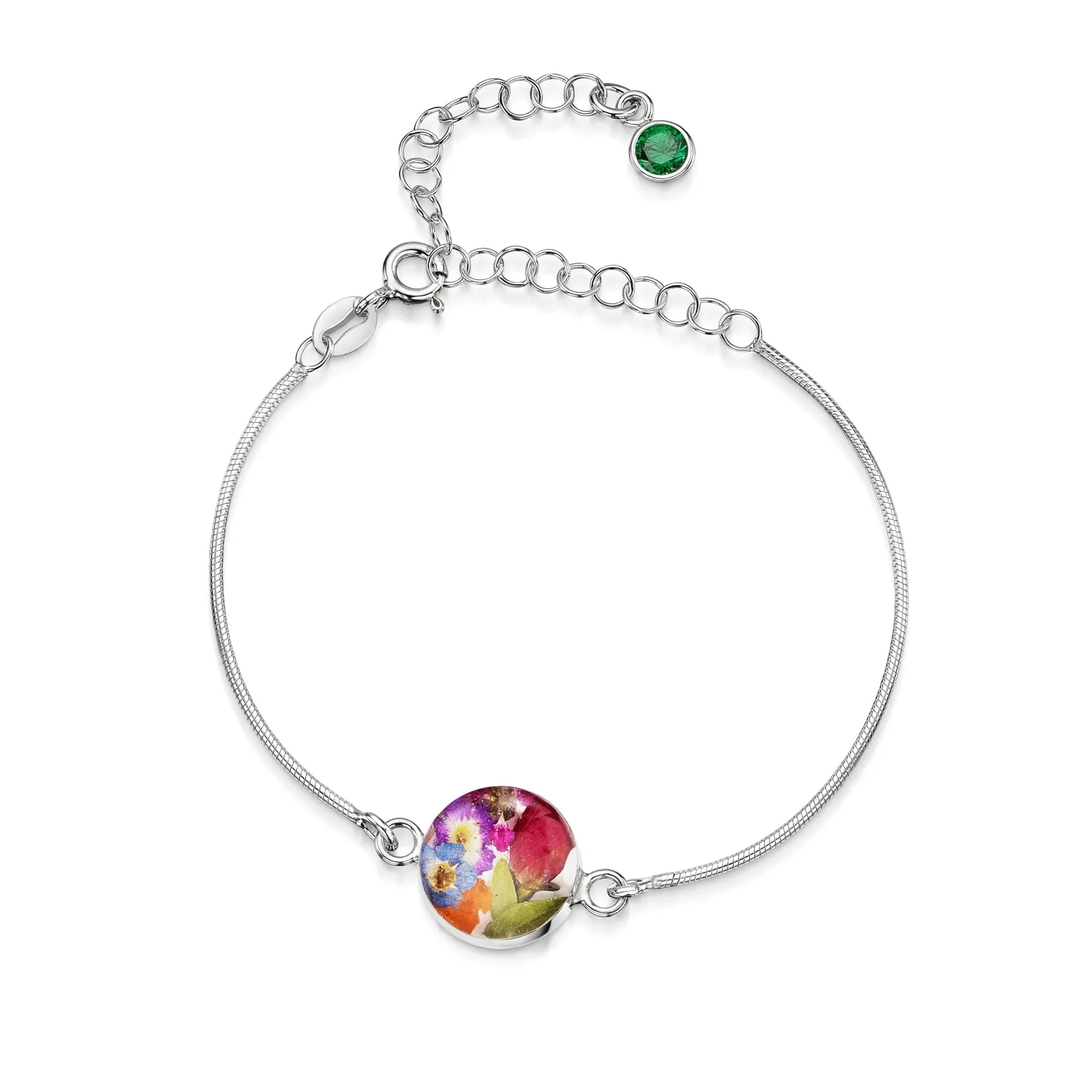 Pulseiras personalizadas de flores com pedra do mês em prata esterlina | Violeta Gritante®
