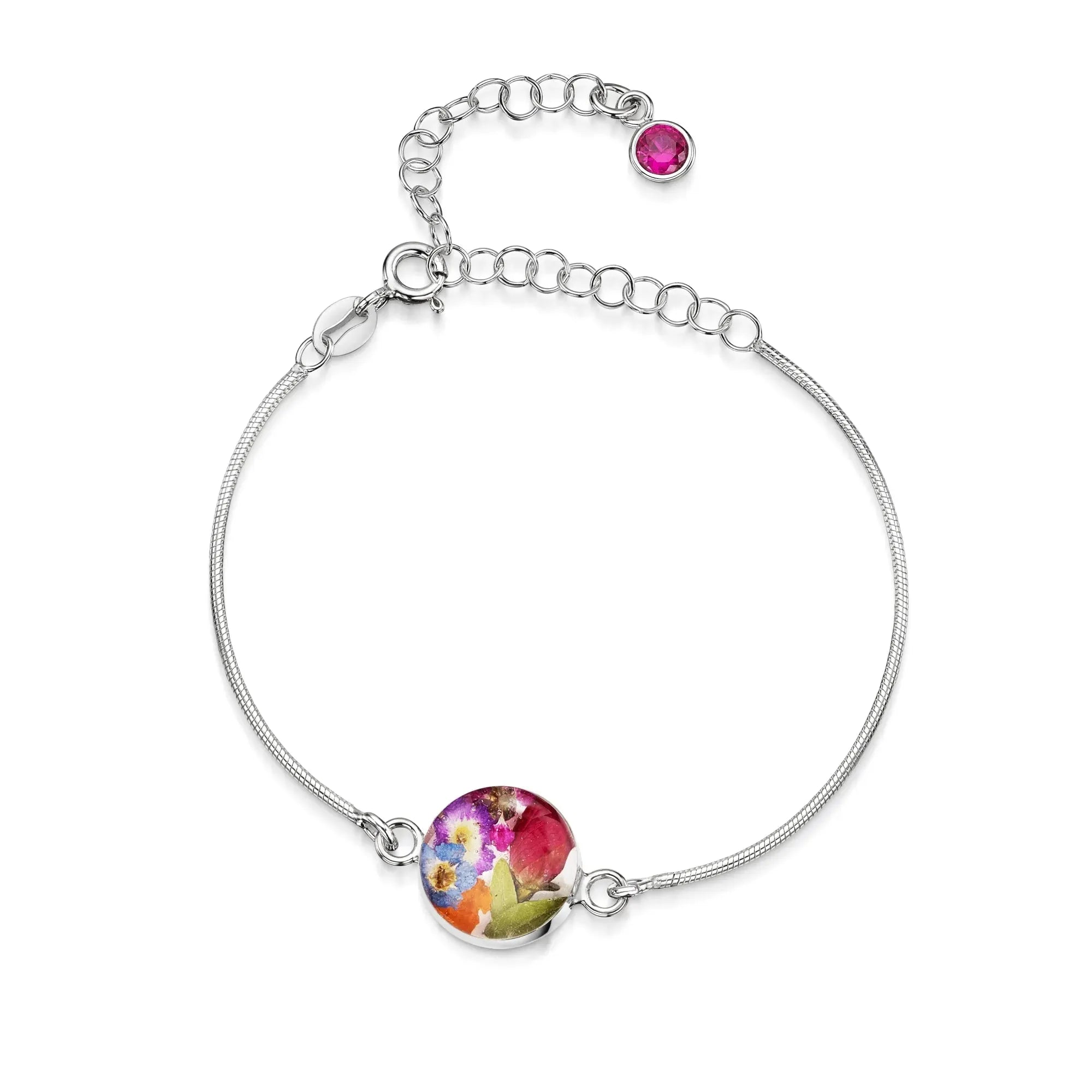Pulseiras personalizadas de flores com pedra do mês em prata esterlina | Violeta Gritante®