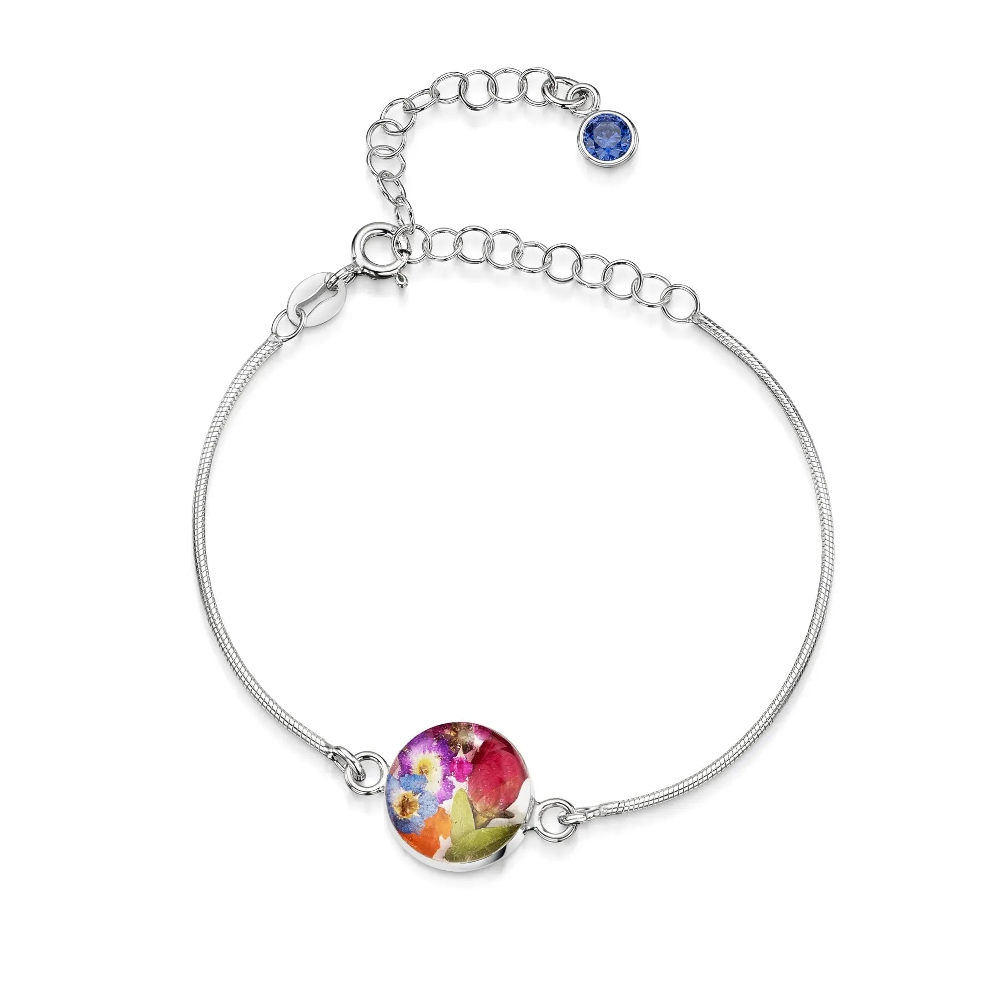 Pulseiras personalizadas de flores com pedra do mês em prata esterlina | Violeta Gritante®