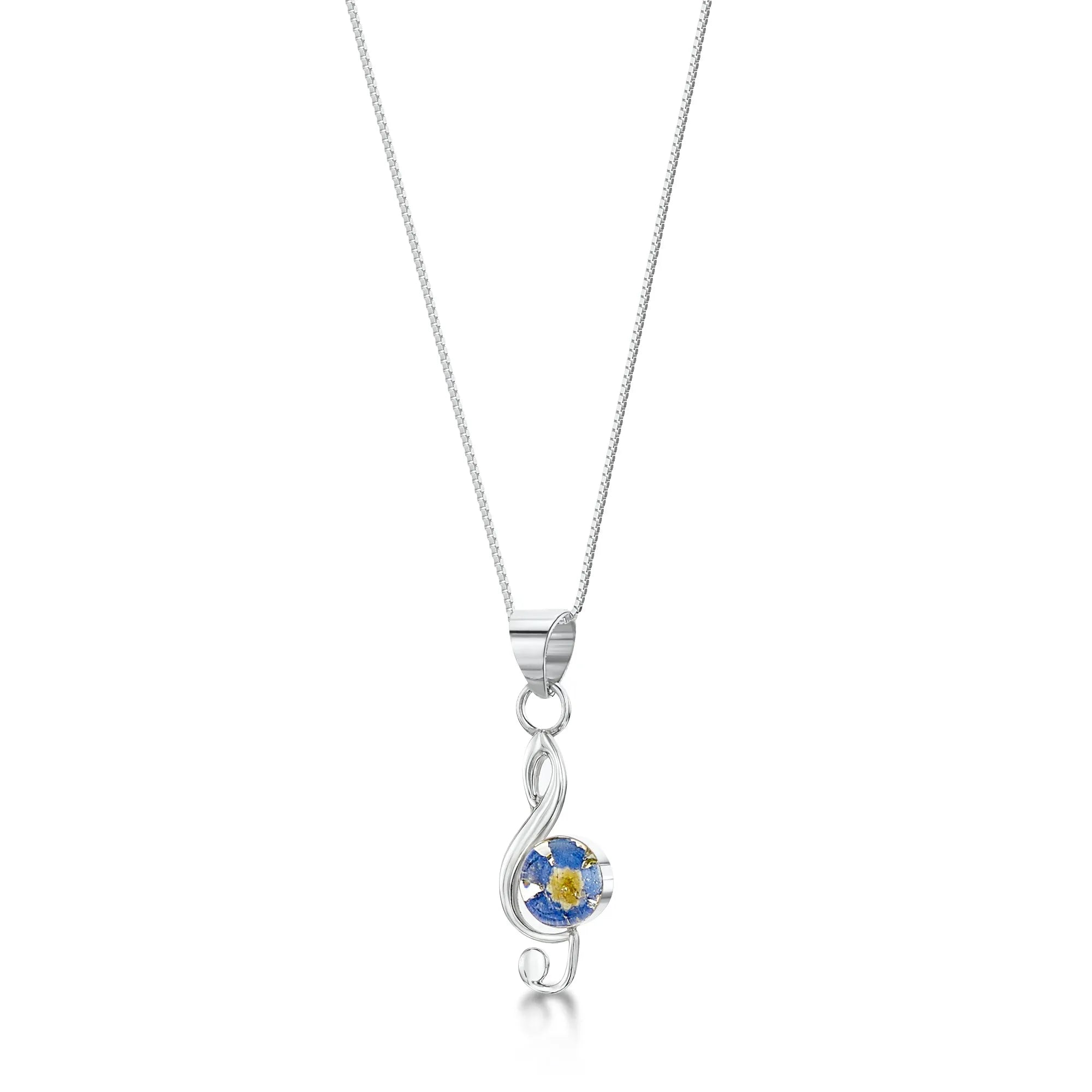 Collana in argento con chiave di violino e fiore Non Ti Scordar di Me | Viola stridente®