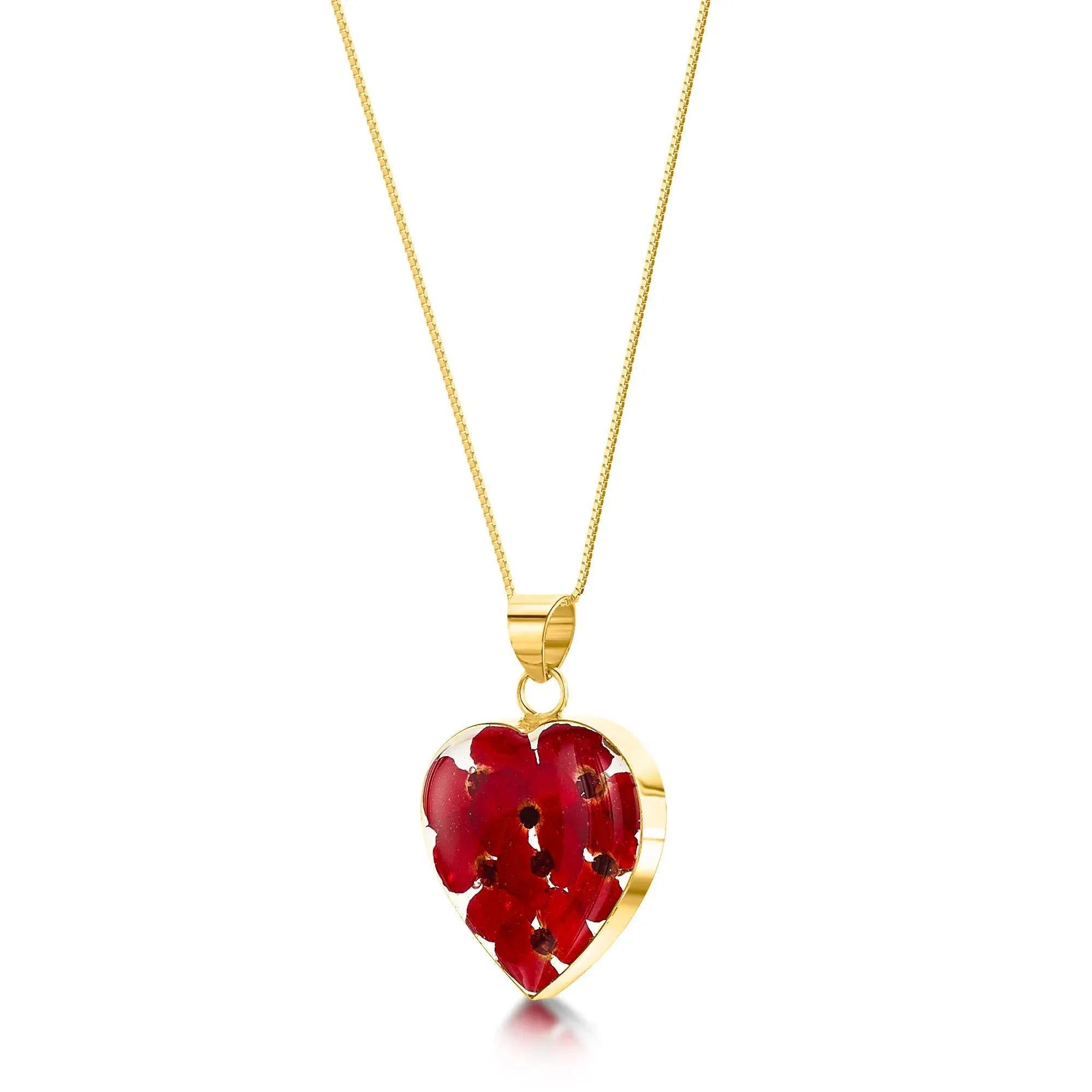 Collar de corazón de amapola de Shrieking Violet® Colgante de plata esterlina hecho a mano con flores reales.