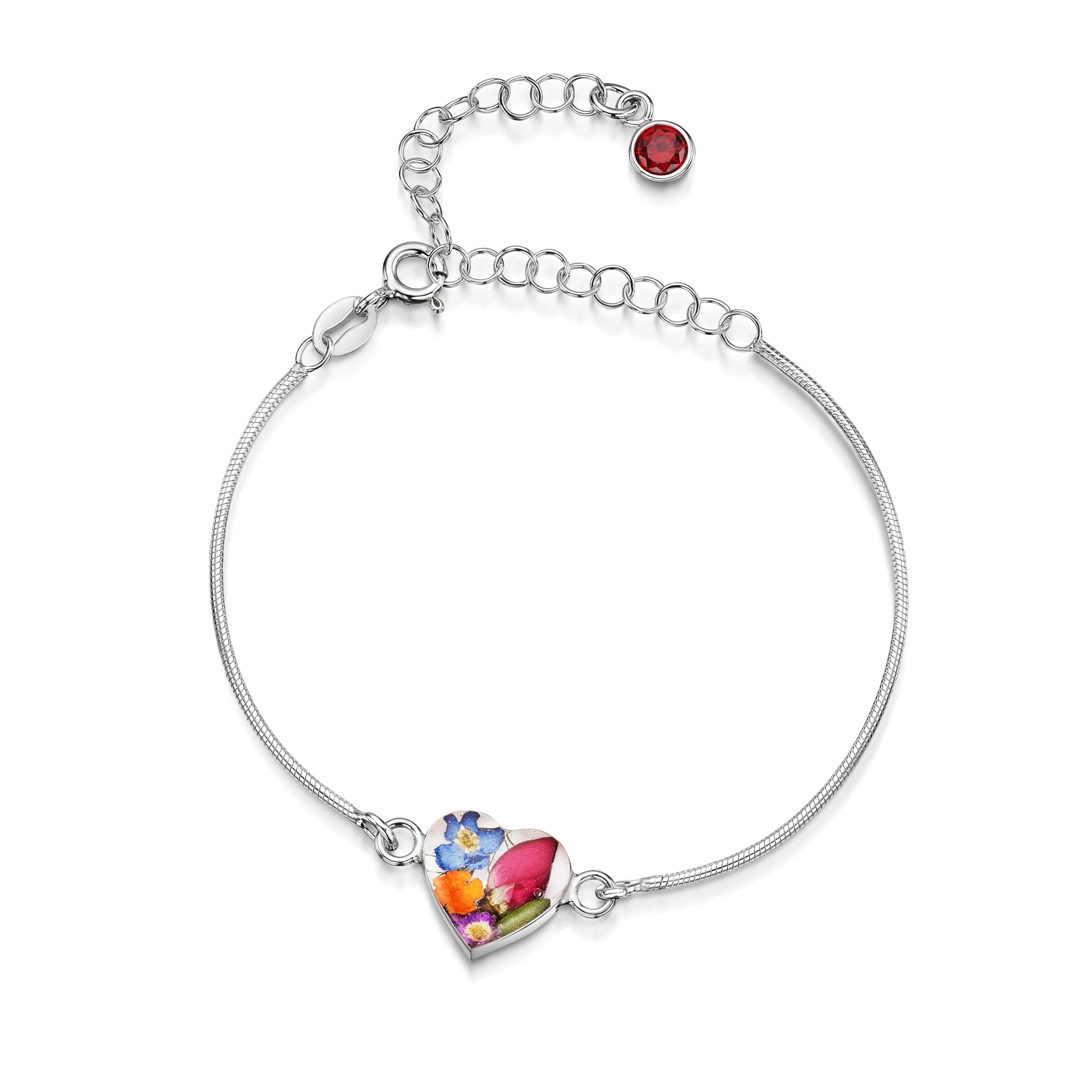 Pulseiras personalizadas de flores com pedra do mês em prata esterlina | Violeta Gritante®