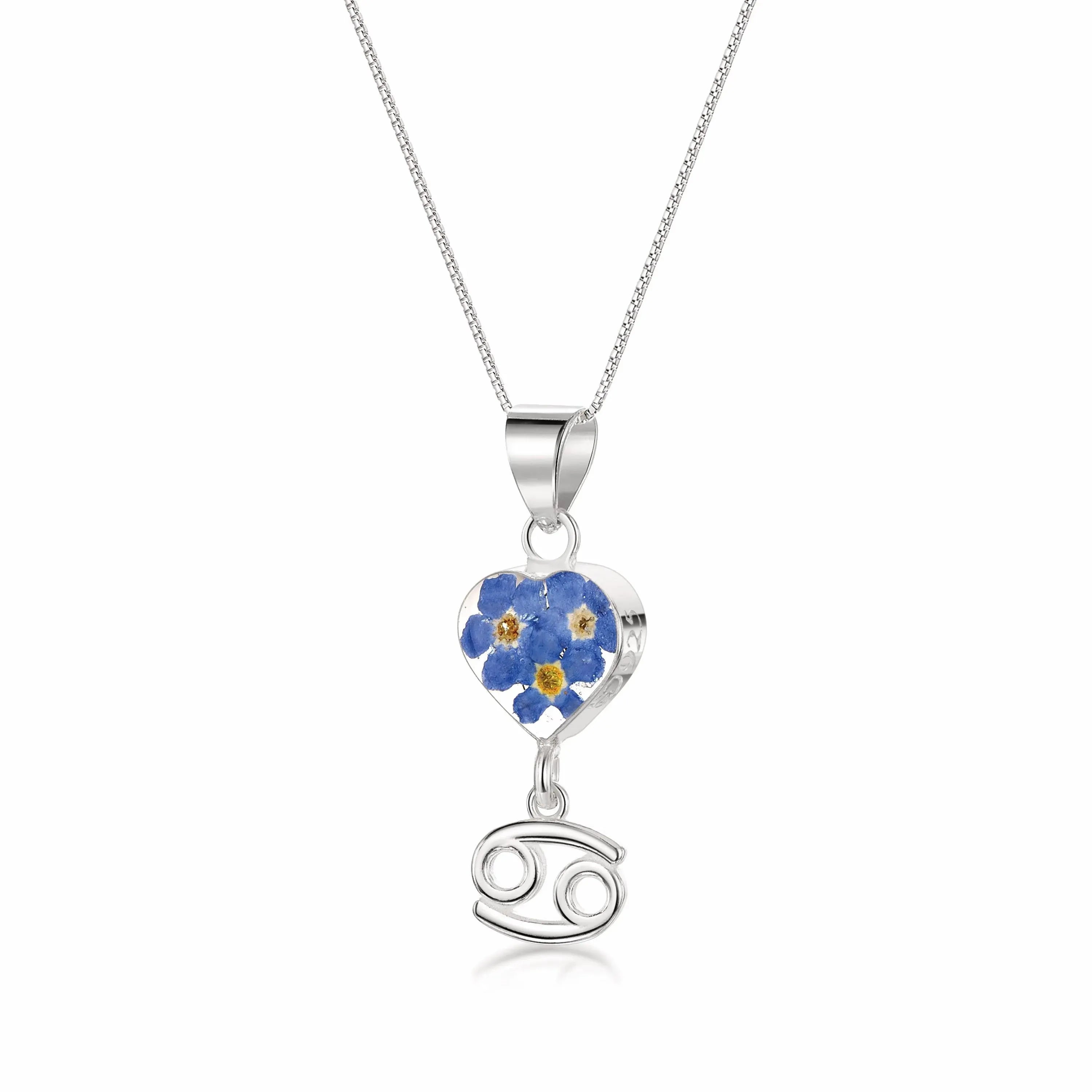 Cancer Zodiac charm Necklace - Sterling silver pendant handmade with real flowers. More Options...