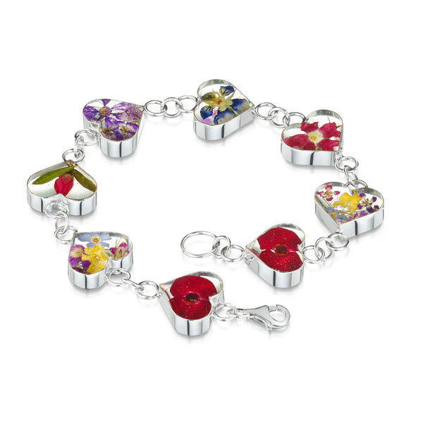 Braccialetto Argento 925 Con Ciondolo A Goccia E Fiori Veri Viola E Non-Ti-Scordar-di-Me, Gioiello Fatto A Mano Shrieking Violet