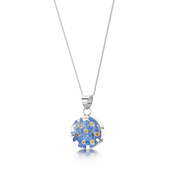 Sterling Silver Round Forget-Me-Not Necklace Real Flower Pendant