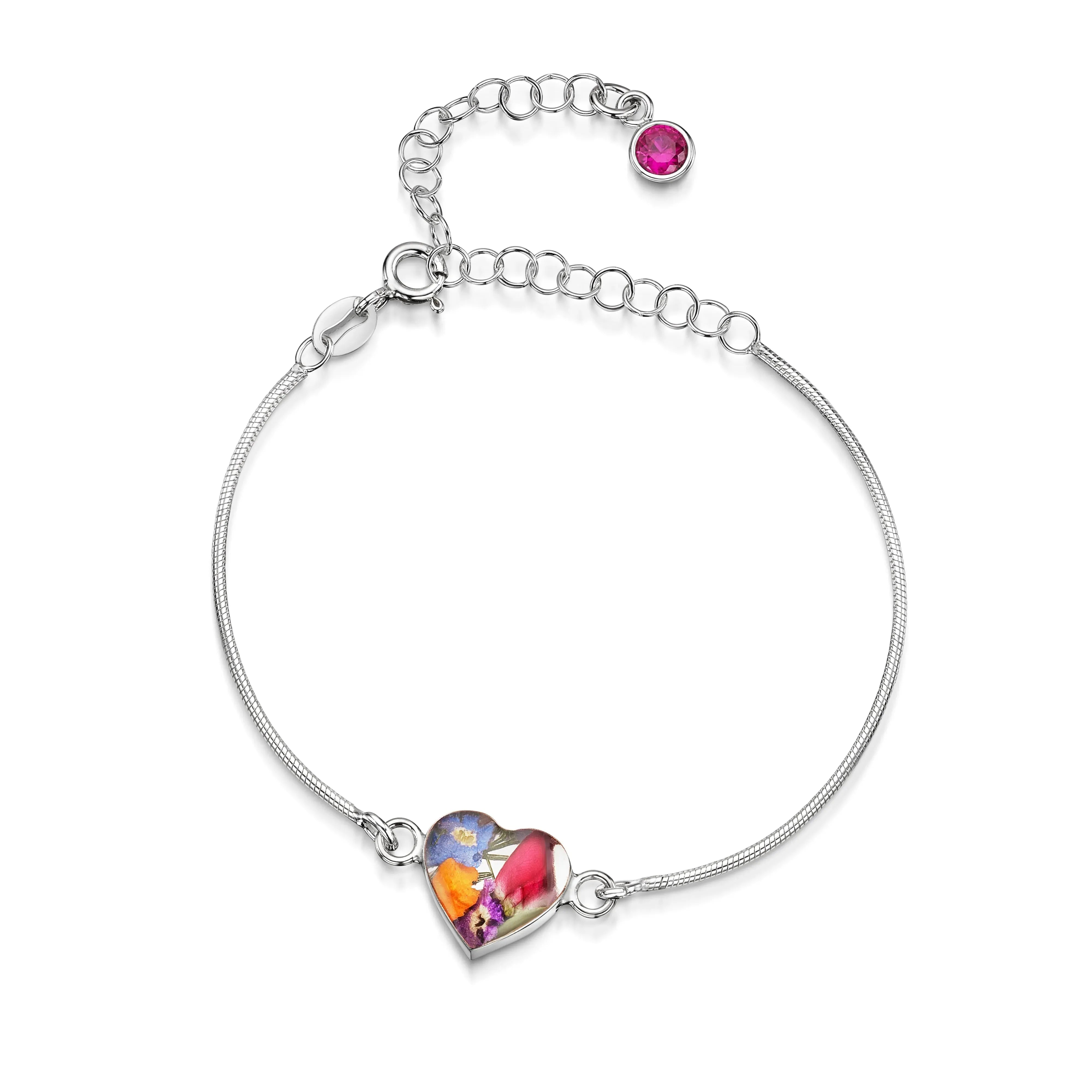 Pulseiras personalizadas de flores com pedra do mês em prata esterlina | Violeta Gritante®