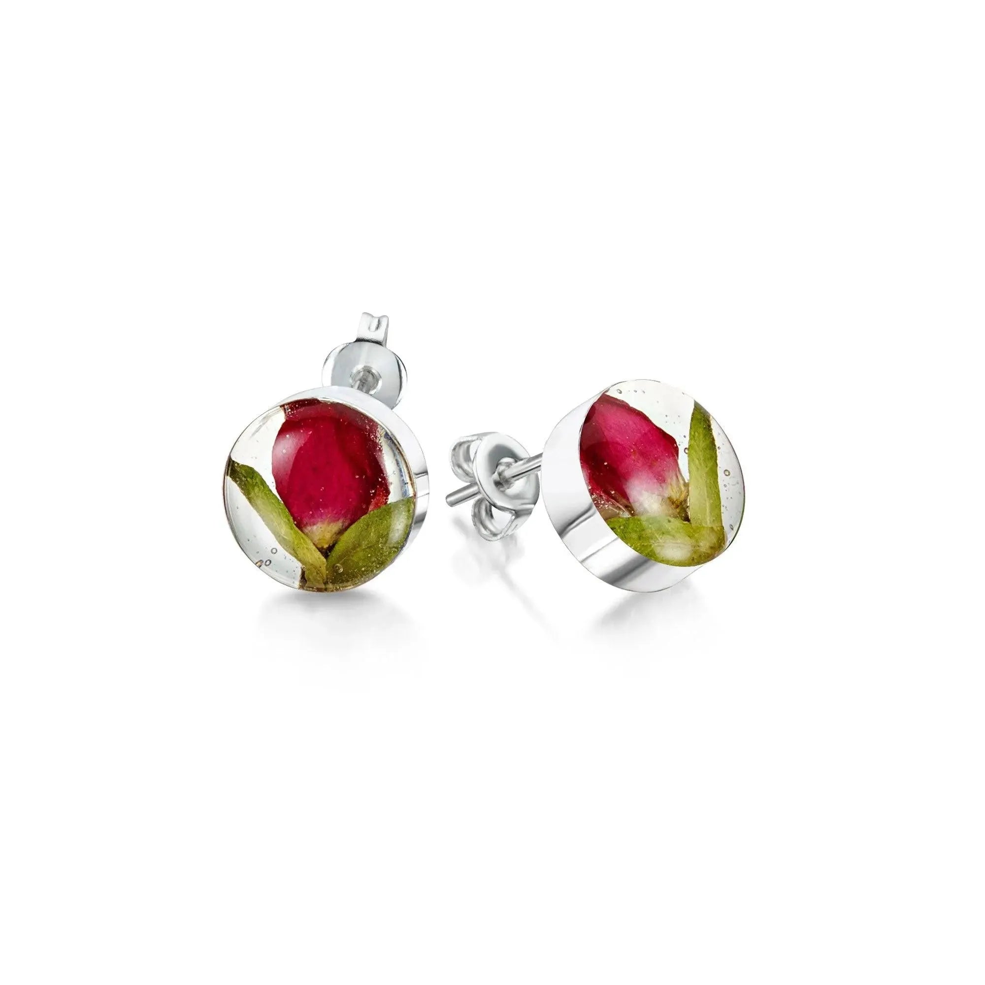 Sterling Silver Miniature Rose Stud Earrings Real Flower