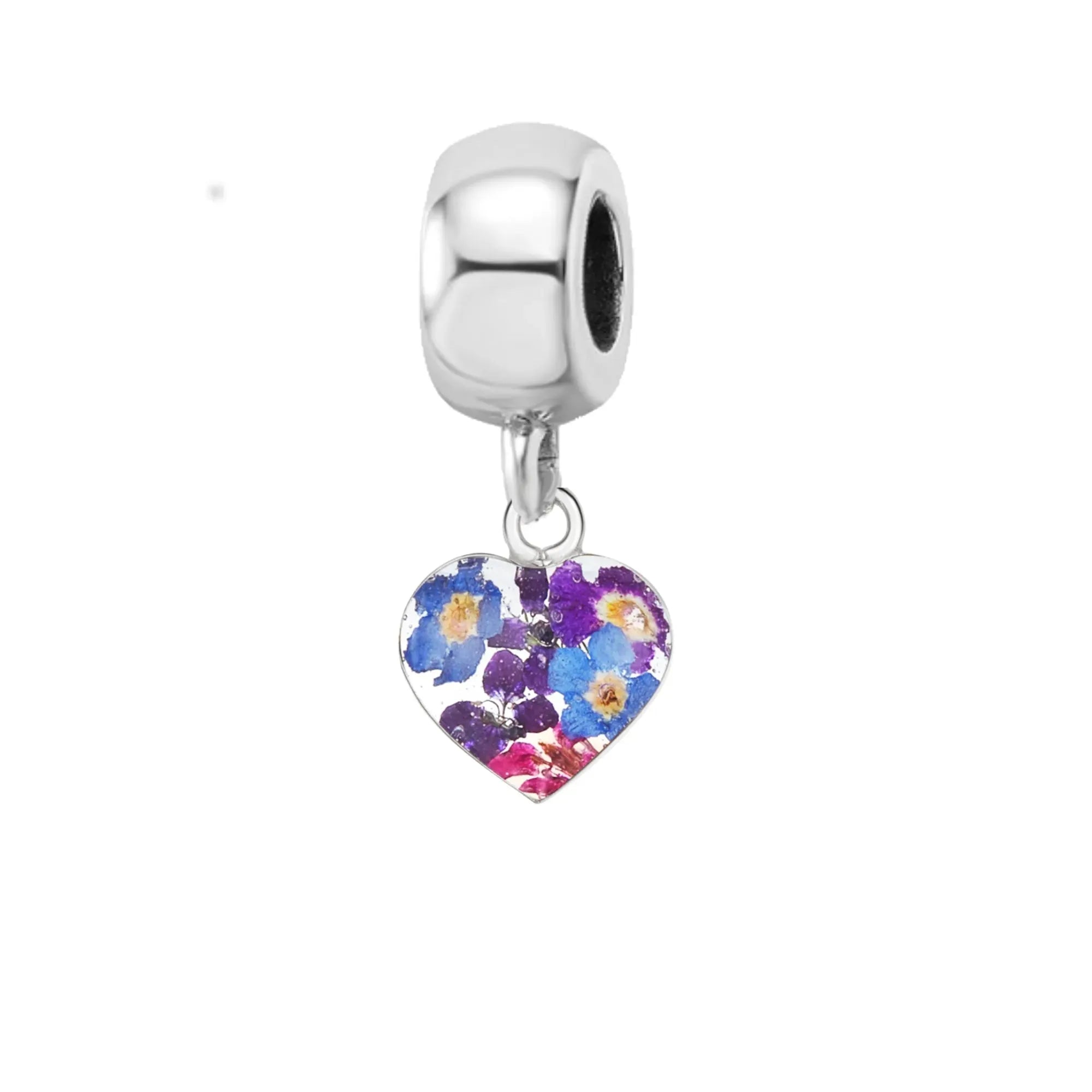 Pendentif artisanal en vraie fleur | Argent sterling | Convient à la plupart des bracelets à breloques populaires
